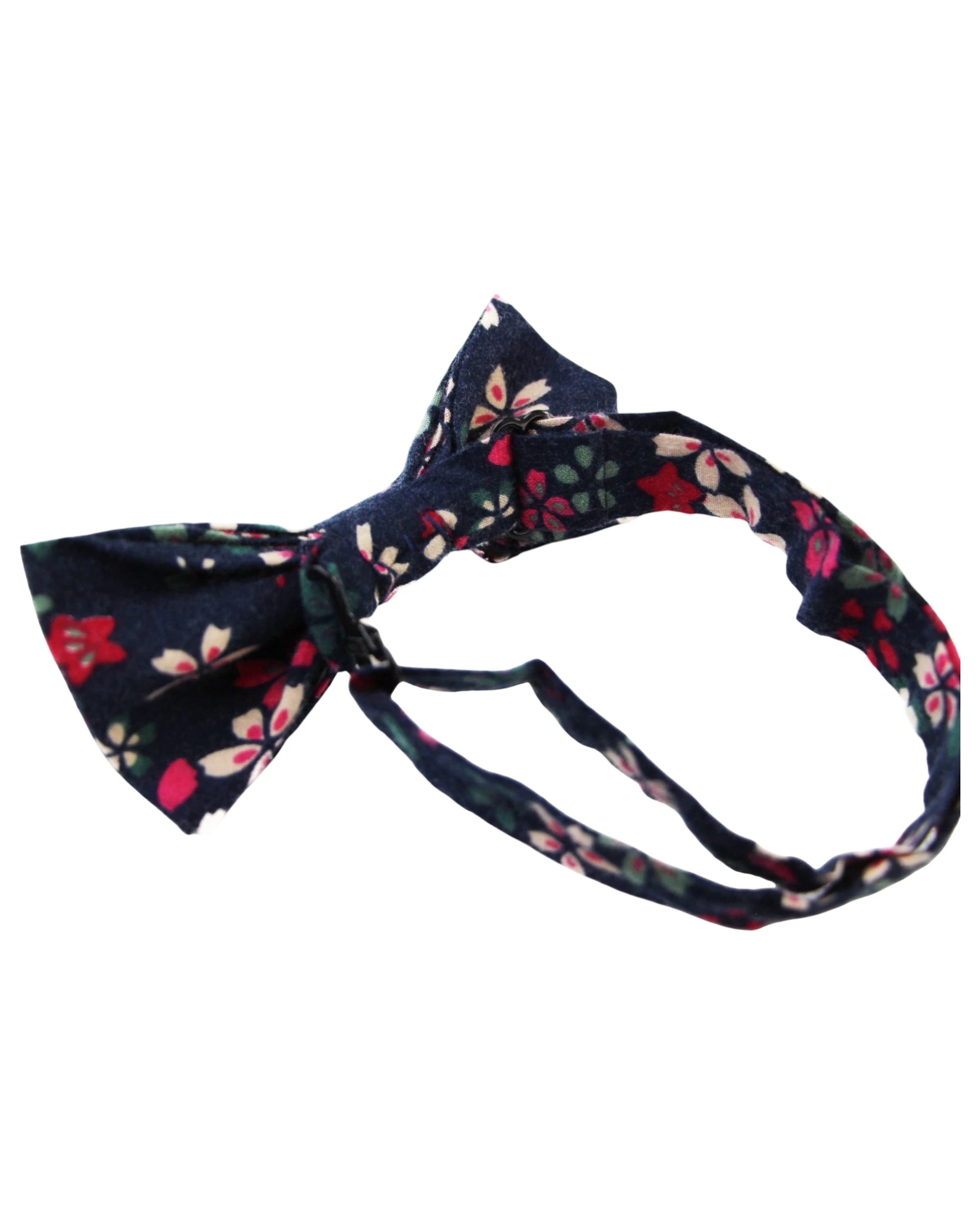 2 Zasel Mens Navy With Pink, Cream & Green Flowers Cotton Bow Tie & Pocket Square Set - Multi, 2 of 4