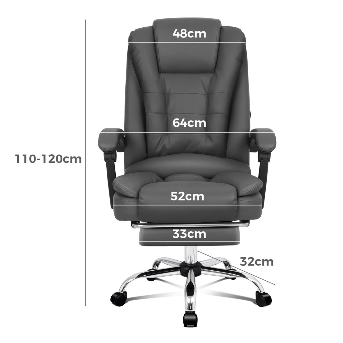 3 Alfordson Massage Office Chair Executive Seat Gaming Recliner Computer Racer - Grey, 3 of 10
