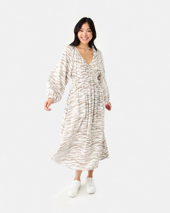 Long Sleeve Shirred Detail Midi Dress