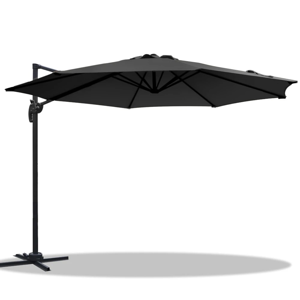 1 Instahut 3m Outdoor Umbrella Cantilever 360 Degree Tilt Beach Roma - Black, 1 of 4