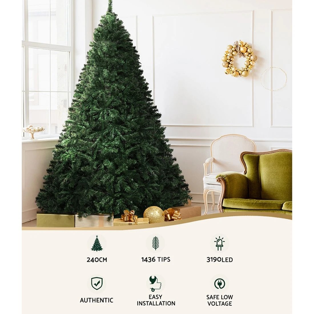 5 Jingle Jollys Christmas Tree 2.4m Xmas Tree Decoration 8 Light Mode Multi Colour Lush Foliage Sturdy Stand
 - green, 5 of 5