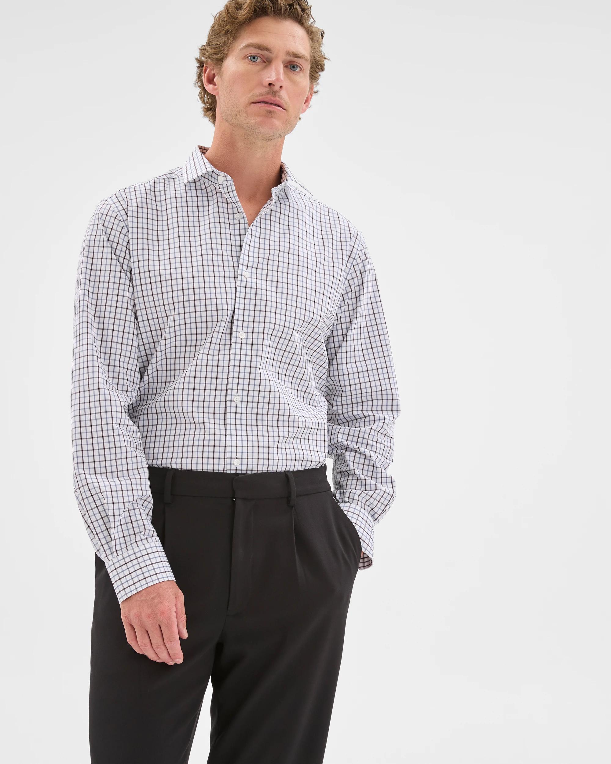 1 Preview Australian Cotton Tattersall Check Business Shirt BLUE, 1 of 7
