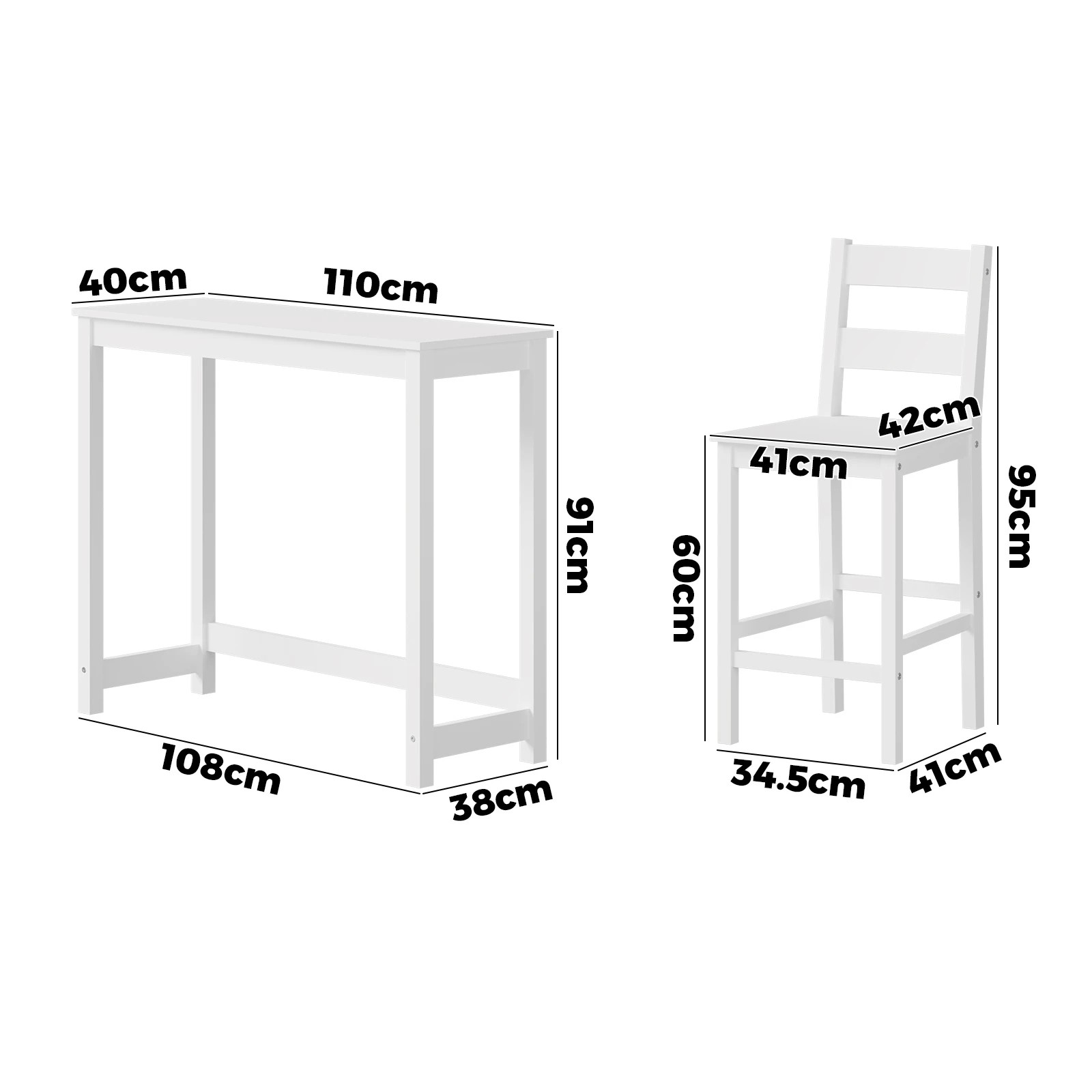 10 Oikiture 3pcs Bar Table Set 2 Stools Chairs Kitchen Dining Cafe Tables
 - White, 10 of 10