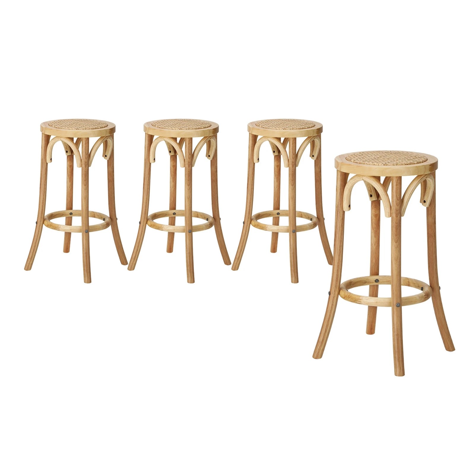1 Oikiture Set Of 4 Bar Stools Kitchen Vintage Dining Chair Rattan Seat
 - Natural, 1 of 10