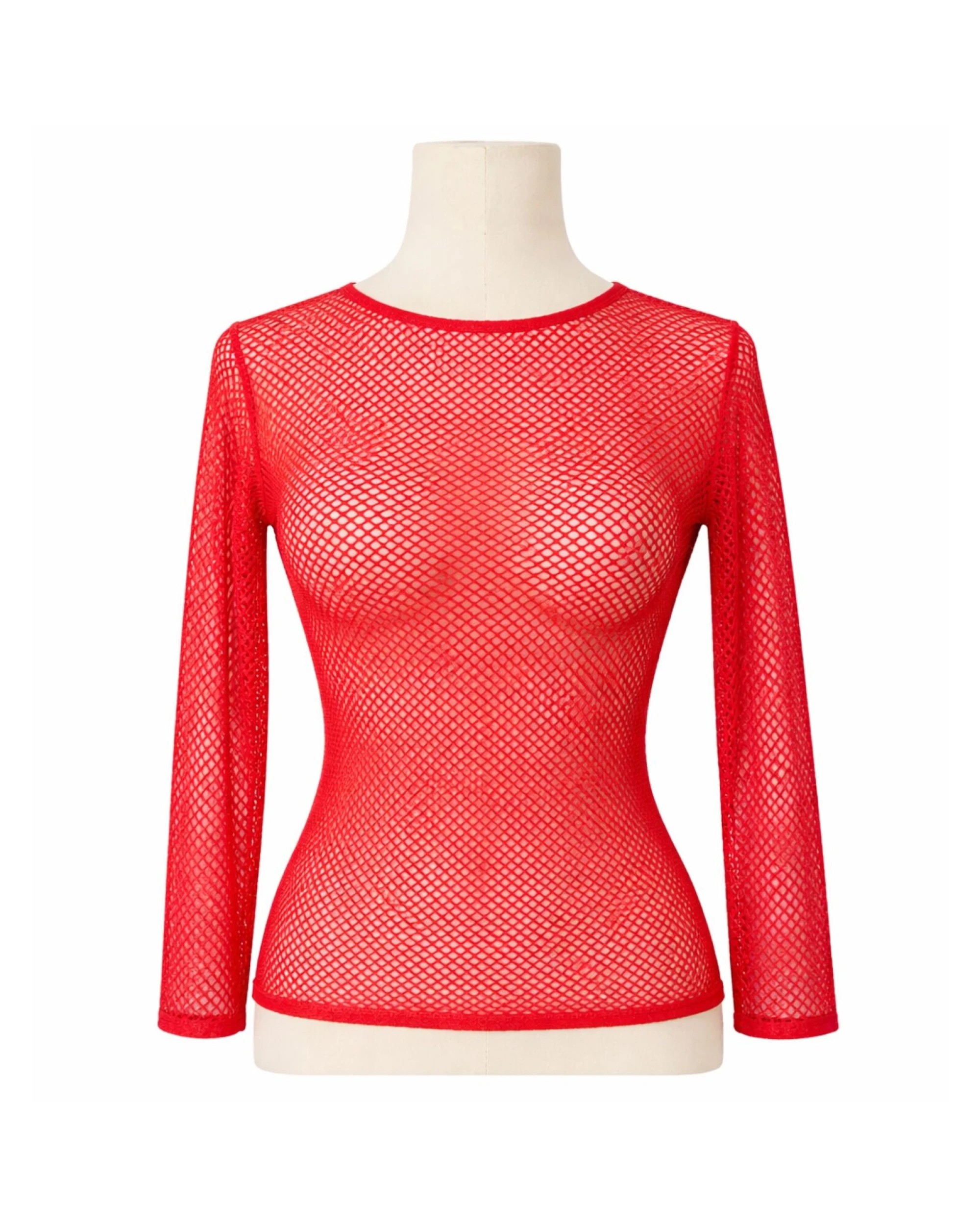 1 BR Home Womens Fishnet Mesh Top Long Sleeve Sheer See Through Party Costume Red - One Size - Red, 1 of 1