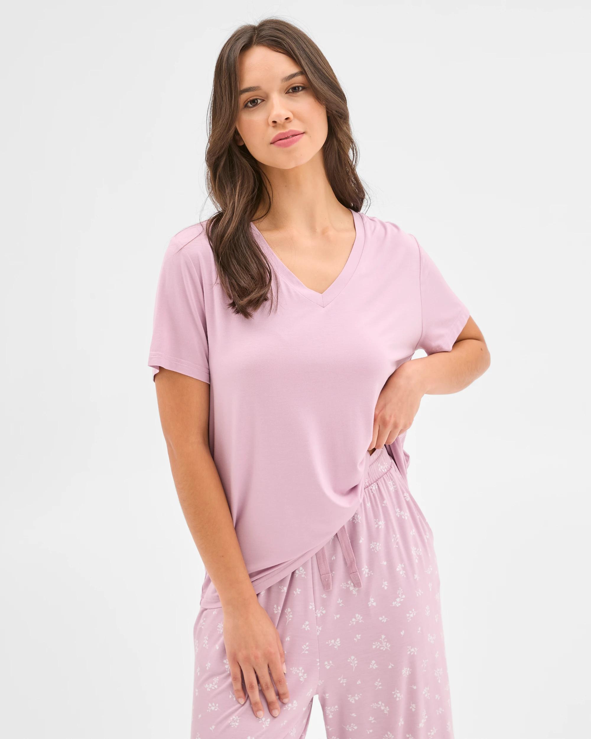 3 Target Woman Soft Comfort Bamboo V-Neck Sleep T-Shirt LACE PINK, 3 of 6