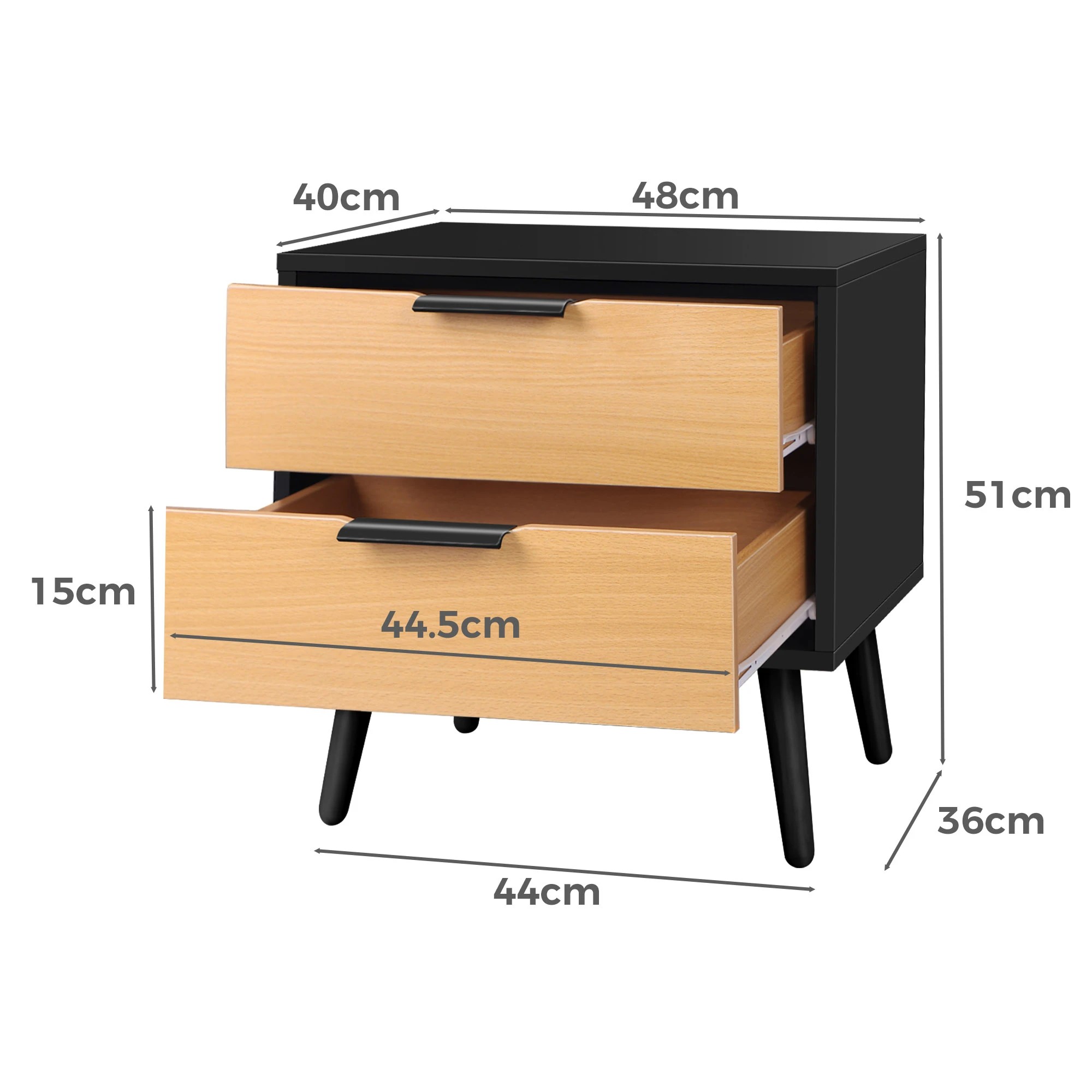 3 Alfordson Bedside Table Nightstand Side Storage Cabinet Scandinavian - Black, 3 of 10