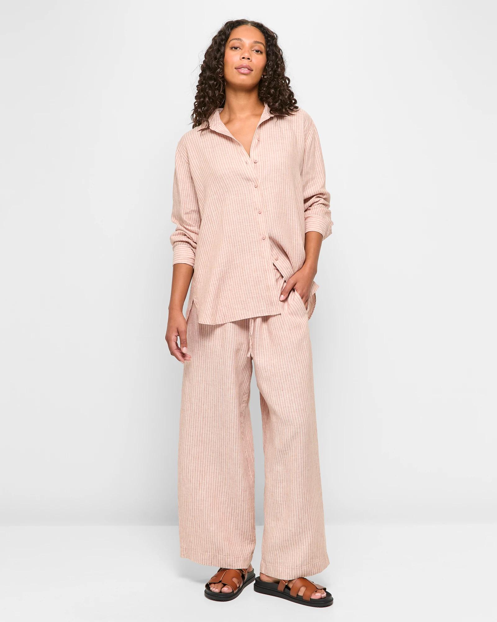 1 Target European Linen Wide Leg Pants PECAN STRIPE, 1 of 7