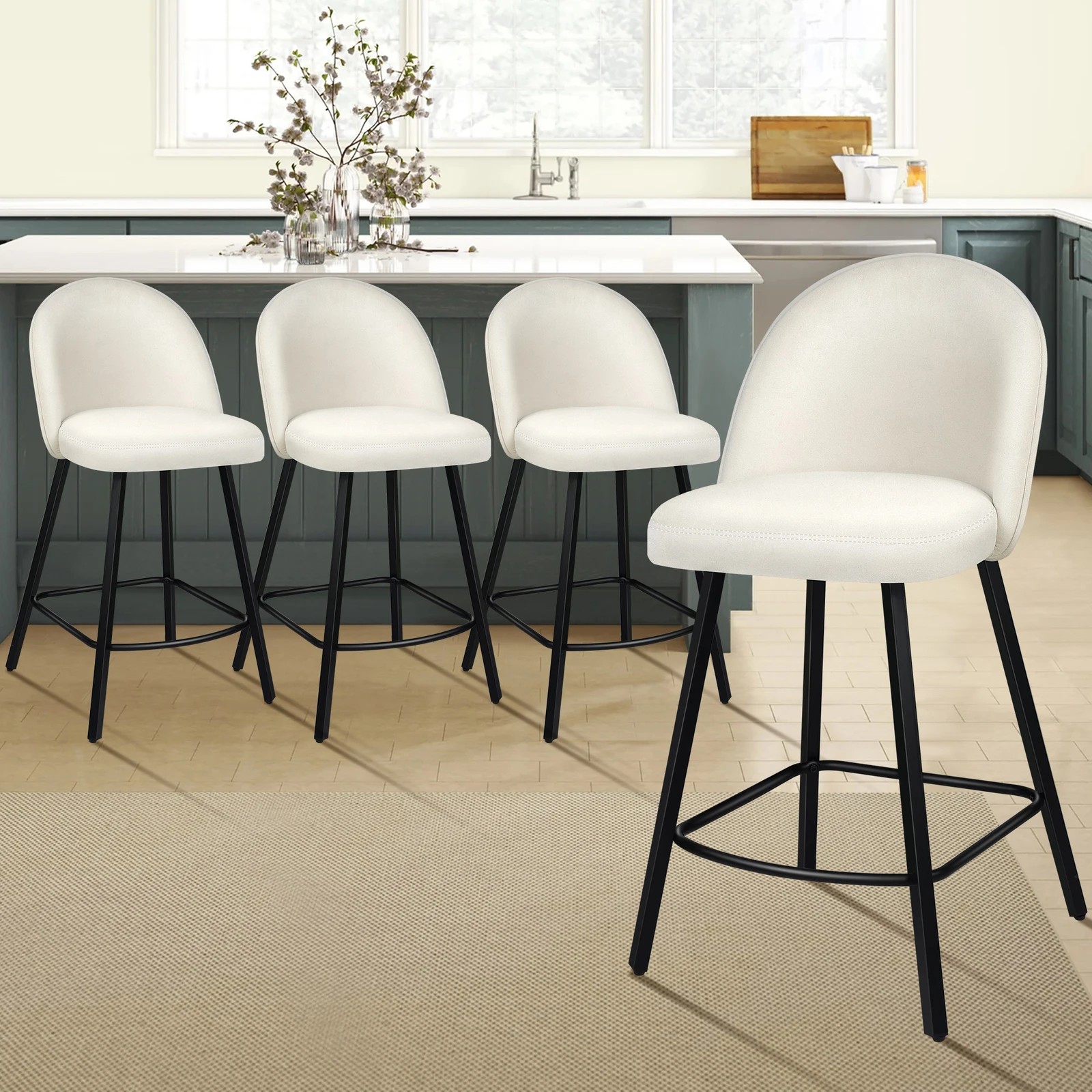 2 Alfordson 4x Bar Stools Velvet Chair - White, 2 of 9