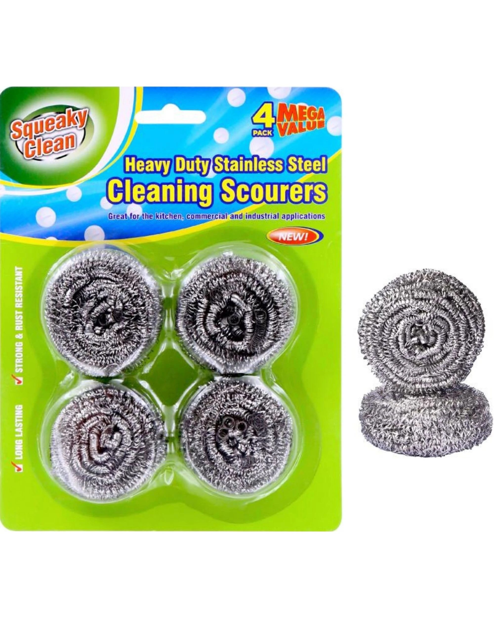 1 Durmaz Heavy Duty Kitchen Stainless Steel Cleaning Scourers Pack of 4 - Silver, 1 of 2