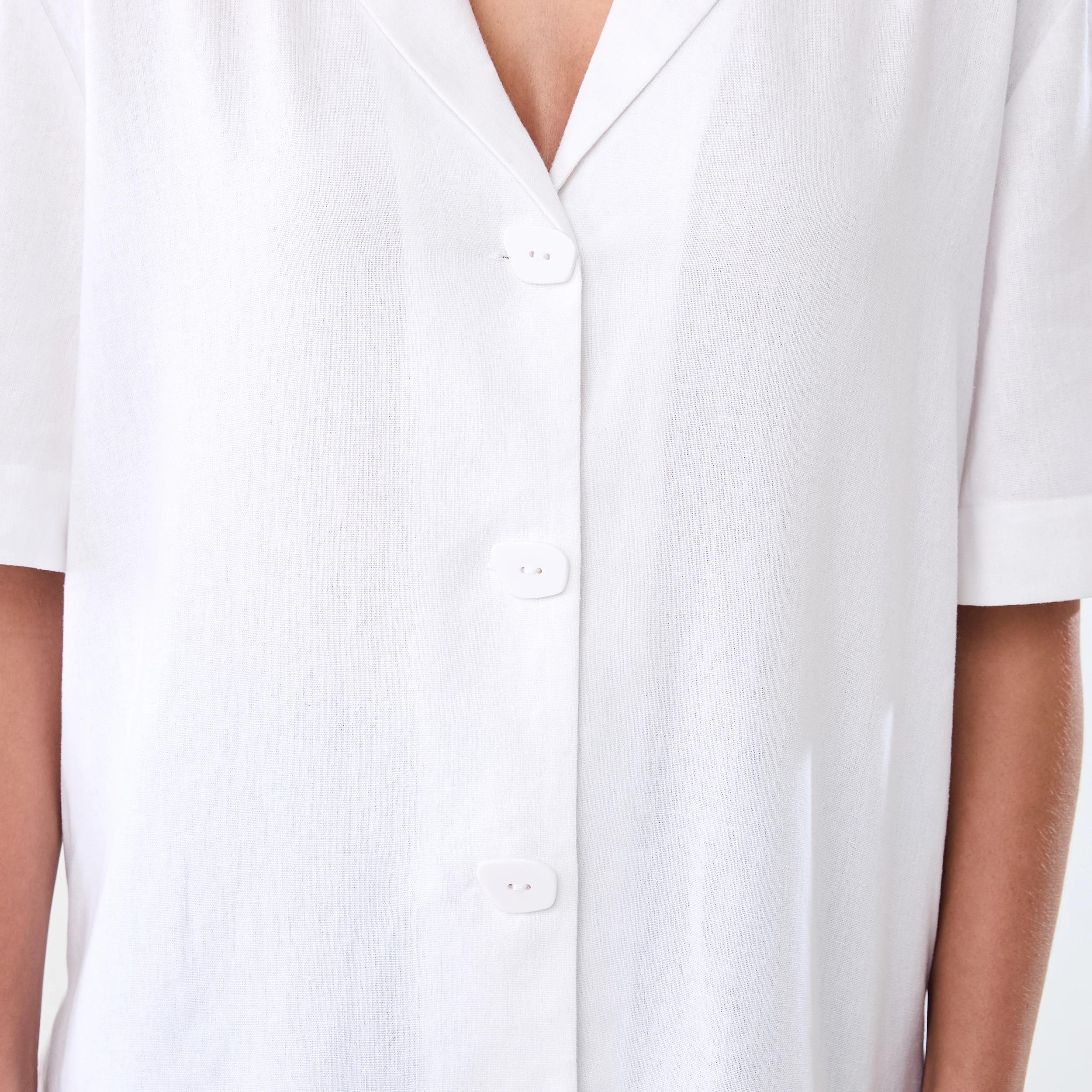 6 Short Sleeve Boxy Linen Blend Shirt WHITE, 6 of 7