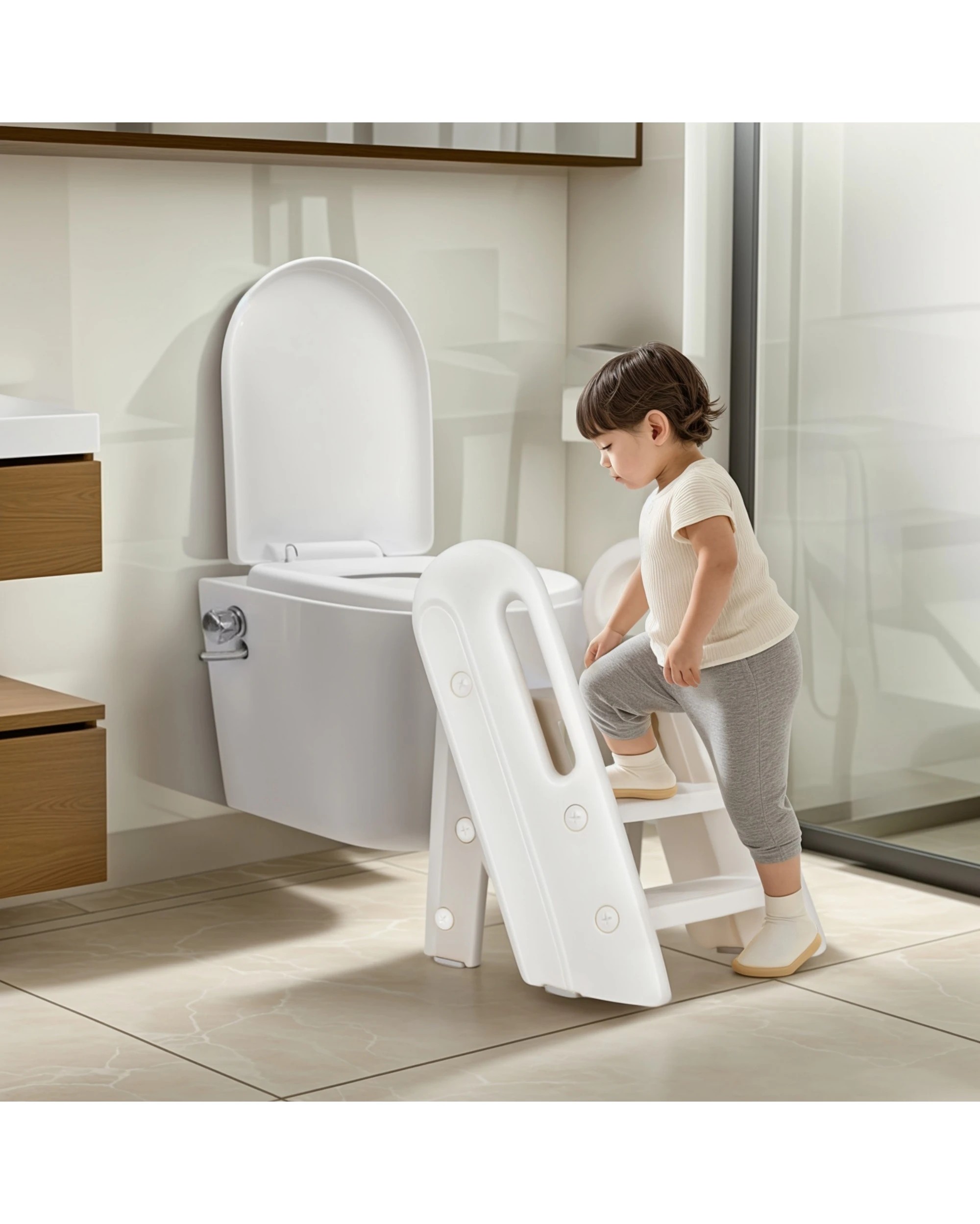 5 Advwin Foldable Toddler Step Stool for Bathroom Sink and Potty Training, 2-3 Tiers Kitchen Counter Stool Helper, 5 of 9