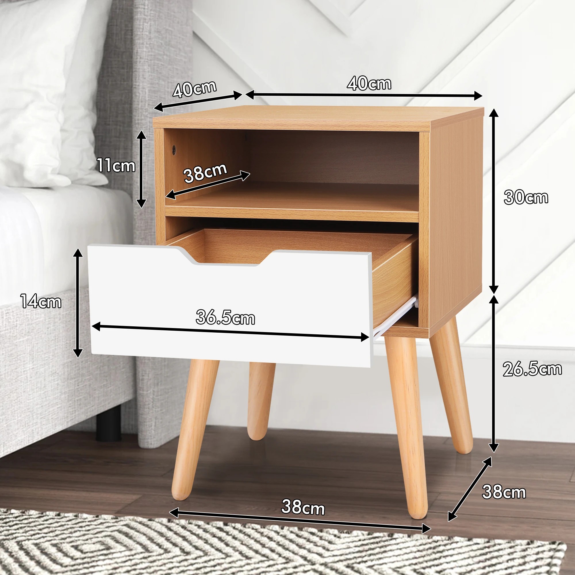 5 Alfordson Bedside Table Nightstand Side Storage Cabinet Scandinavian - Wood White, 5 of 9