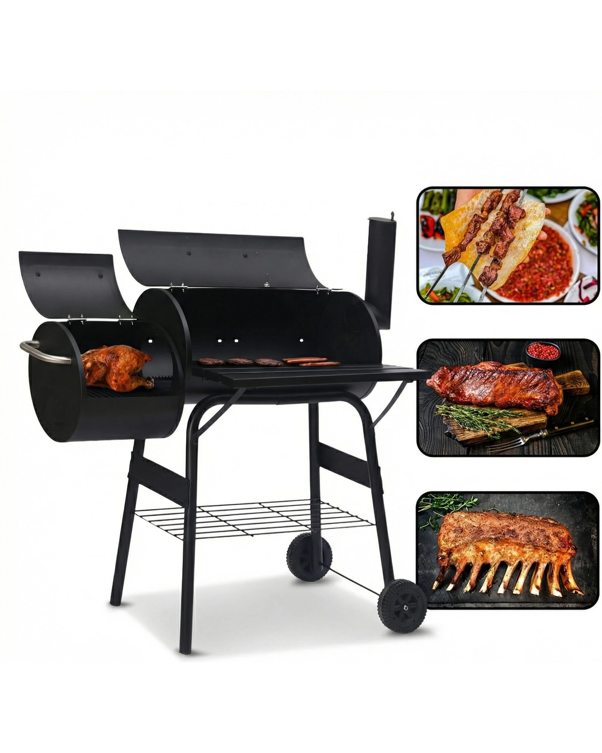 8 Wallaroo 2in1 Portable Barbecue Grill Offset Smoker Thermometer Work Shelf Outdoor BBQ Smoker - Black, 8 of 10