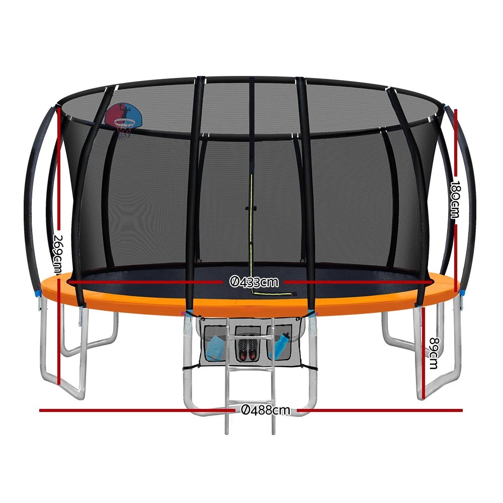 2 Everfit 16FT Trampoline for Kids w/ Ladder Enclosure Safety Net Rebounder - Multi, 2 of 8