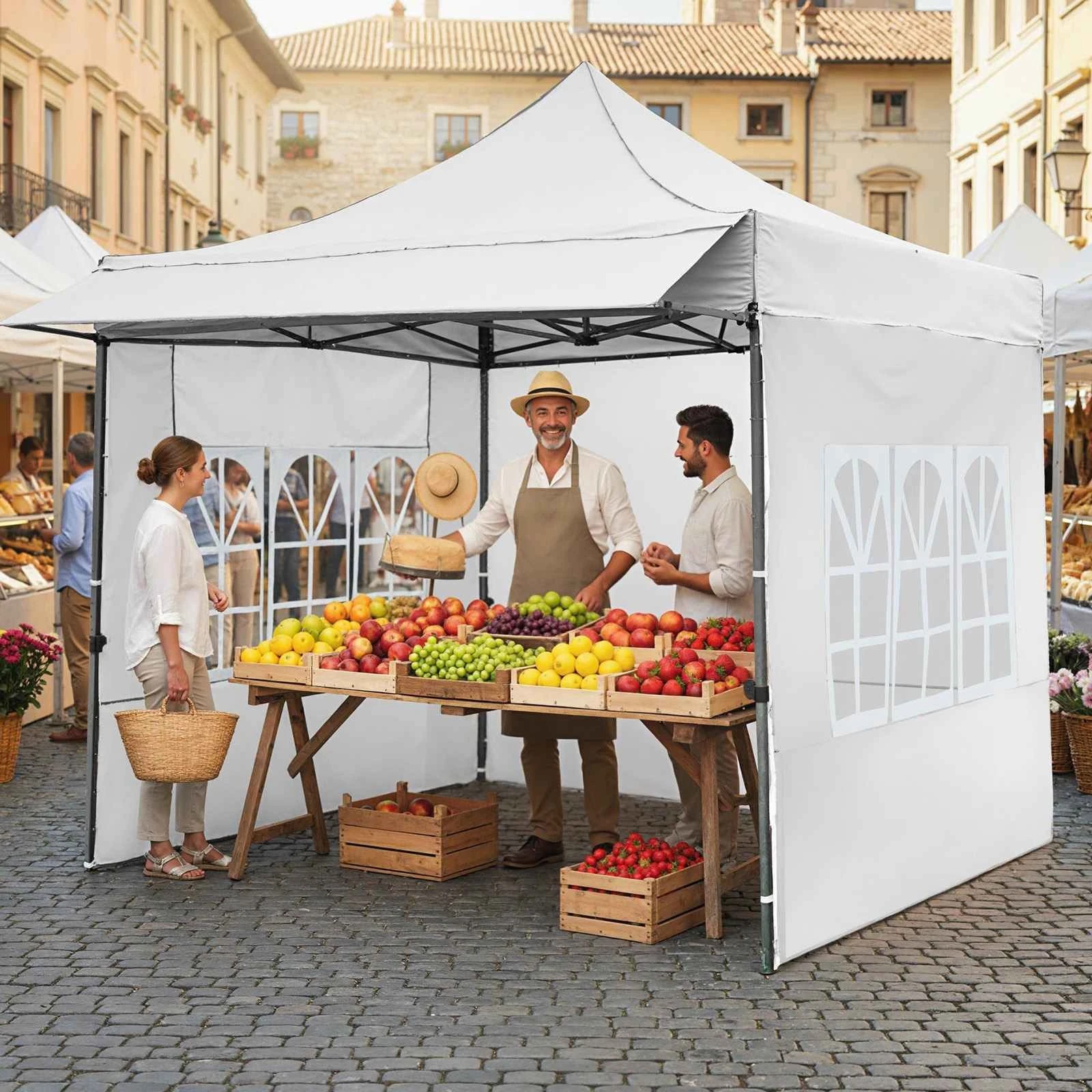 3 Costway 3x3m Pop up Canopy Tent w/Sidewalls & Awning - White, 3 of 3