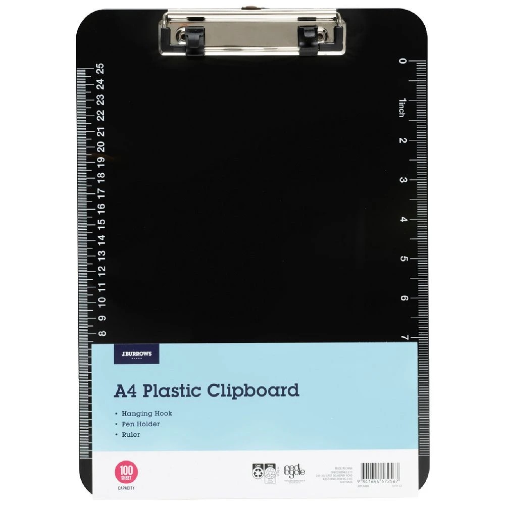 1 J.Burrows A4 Plastic Clipboard Black, 1 of 2