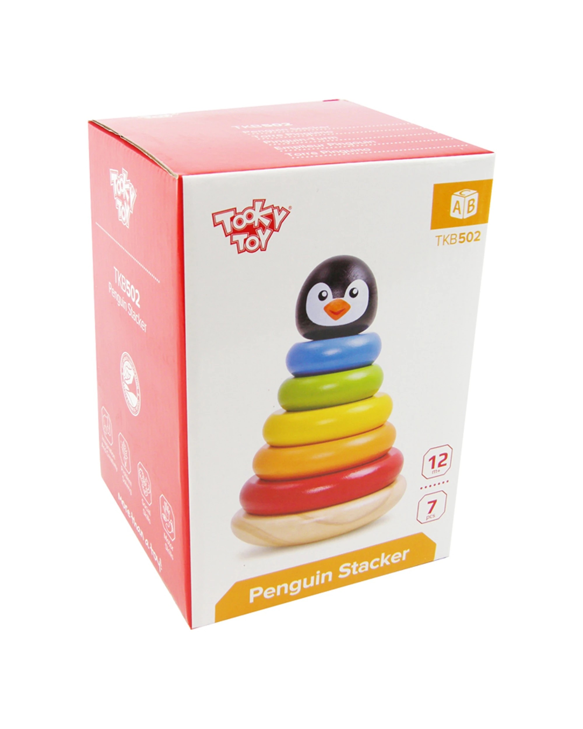 Tooky Toy Penguin Wooden Stacker Baby Stacking Round Blocks Educational ...