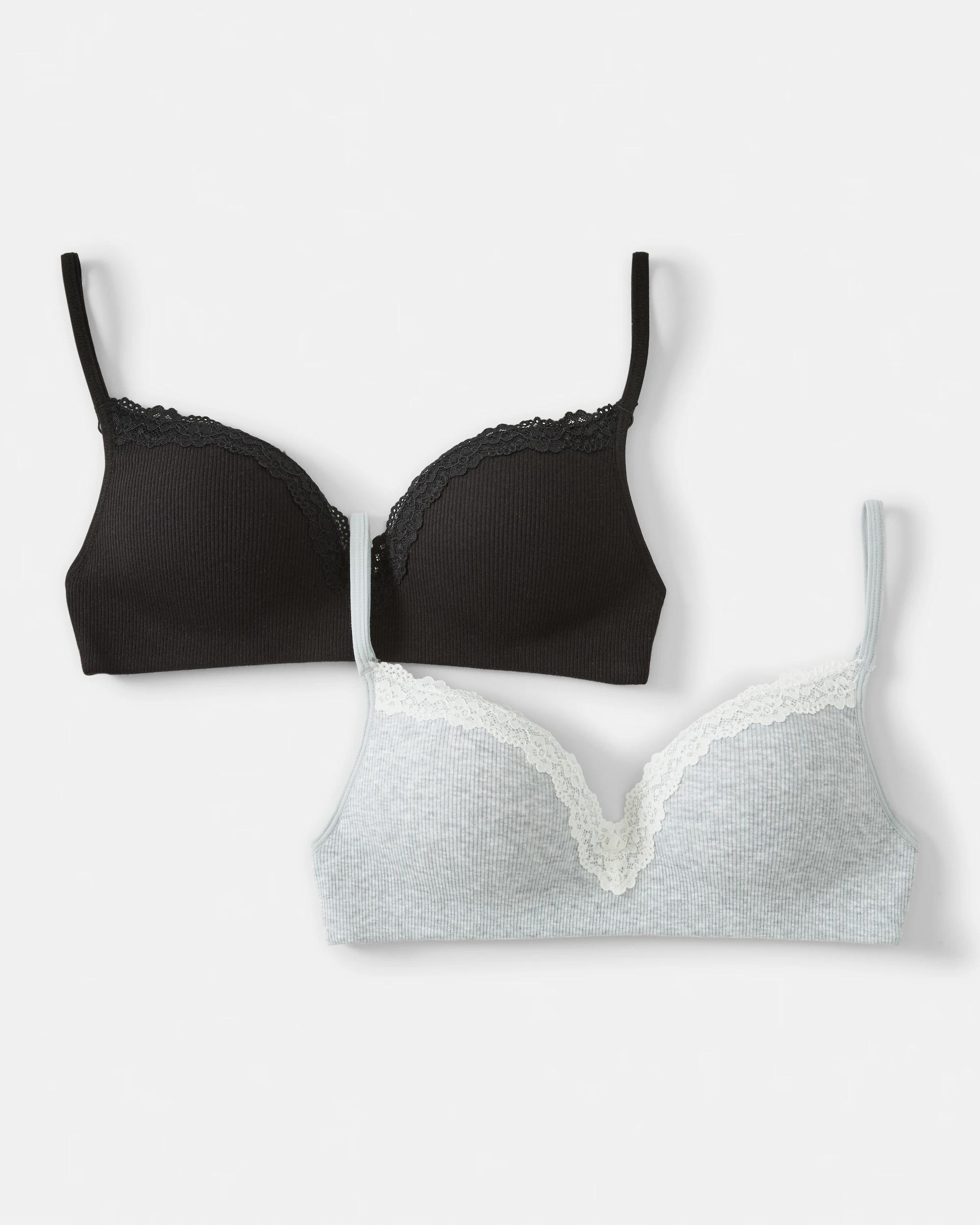 1 2 Pack Push-Up Wirefree Rib Lace Bra Sm Blk, 1 of 7