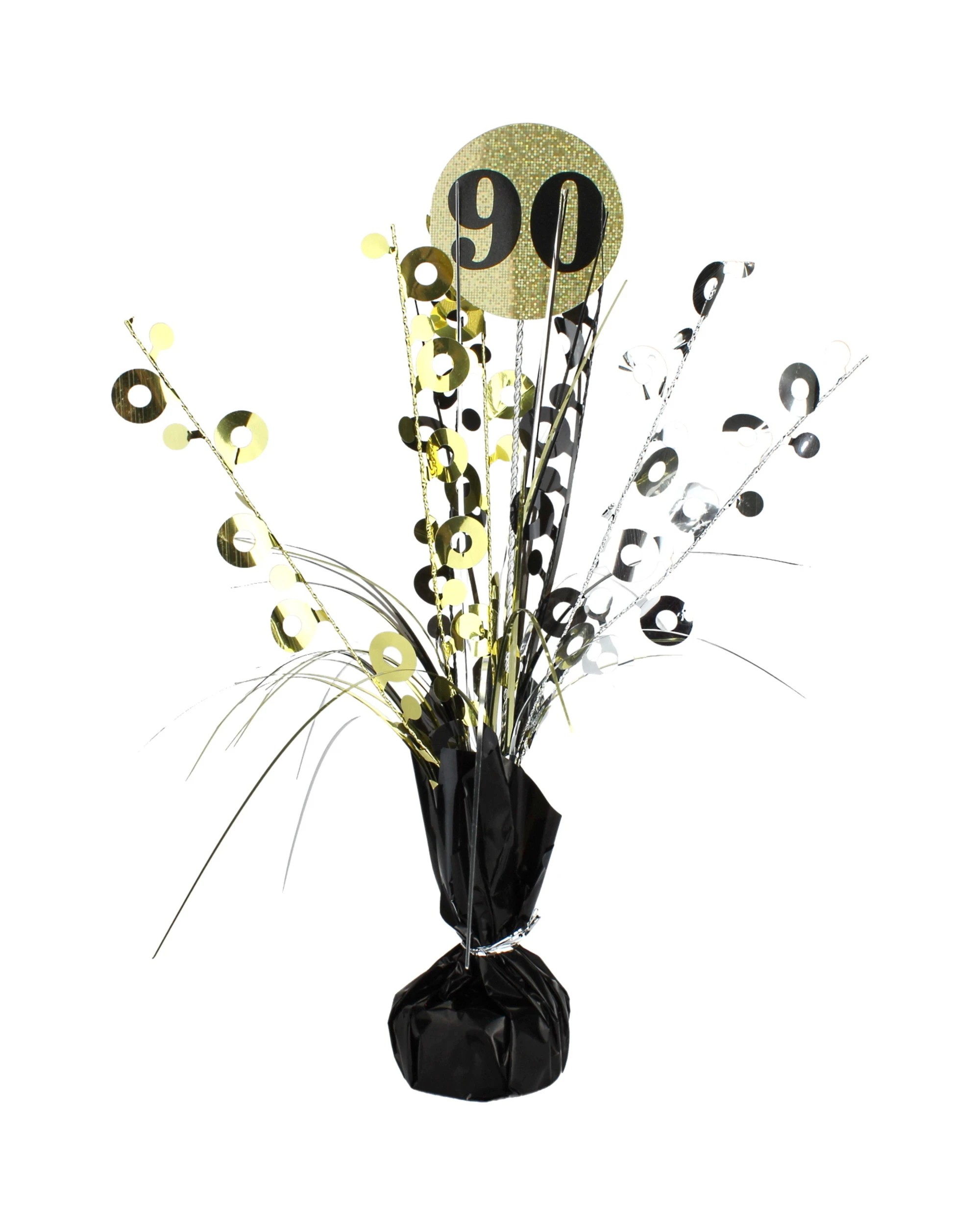 1 Alpen Prismatic 90th Birthday Spray Centrepiece - Black and Gold - Black, 1 of 1