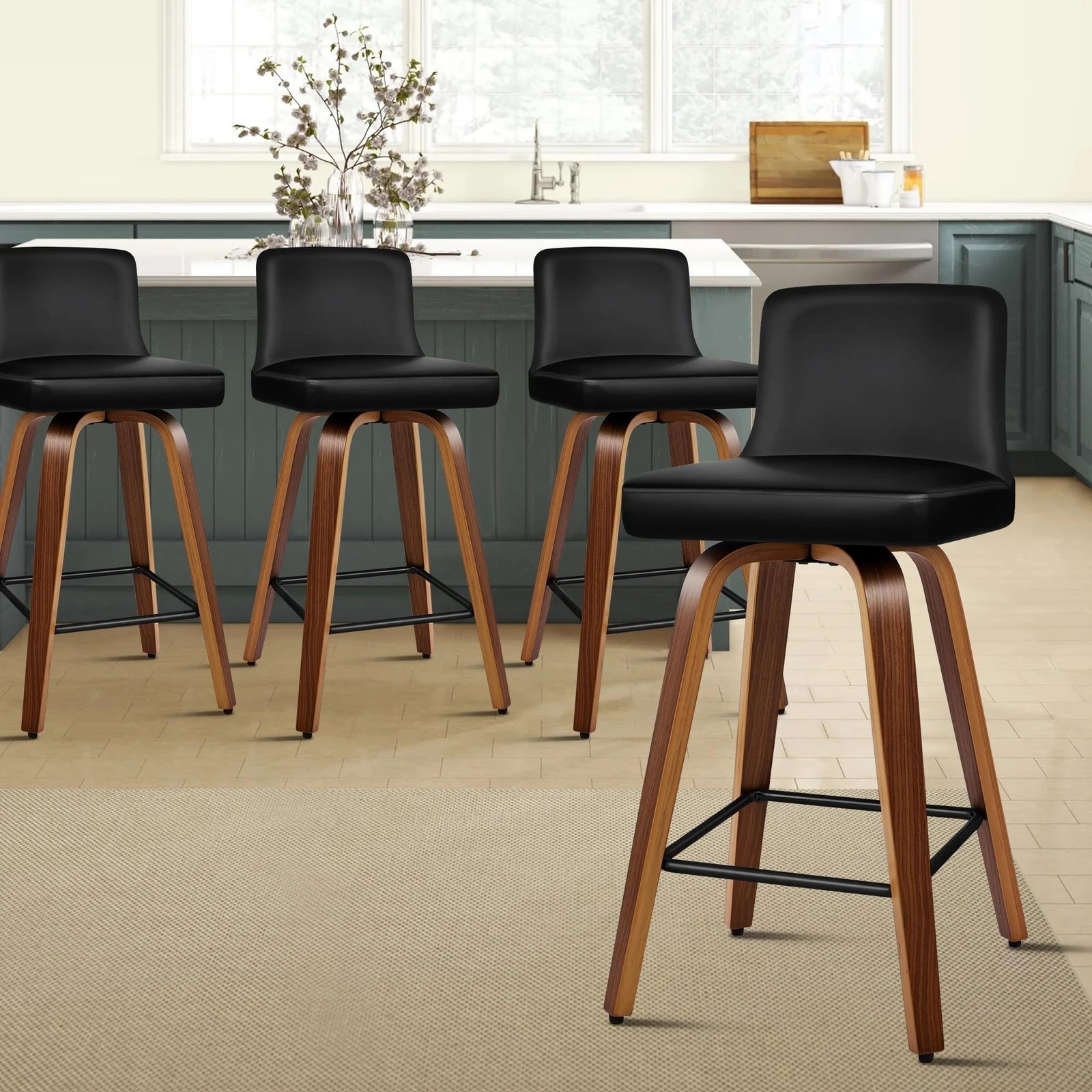 9 Alfordson 4x Swivel Bar Stools Bailey Kitchen Wooden Dining Chair - Black, 9 of 9