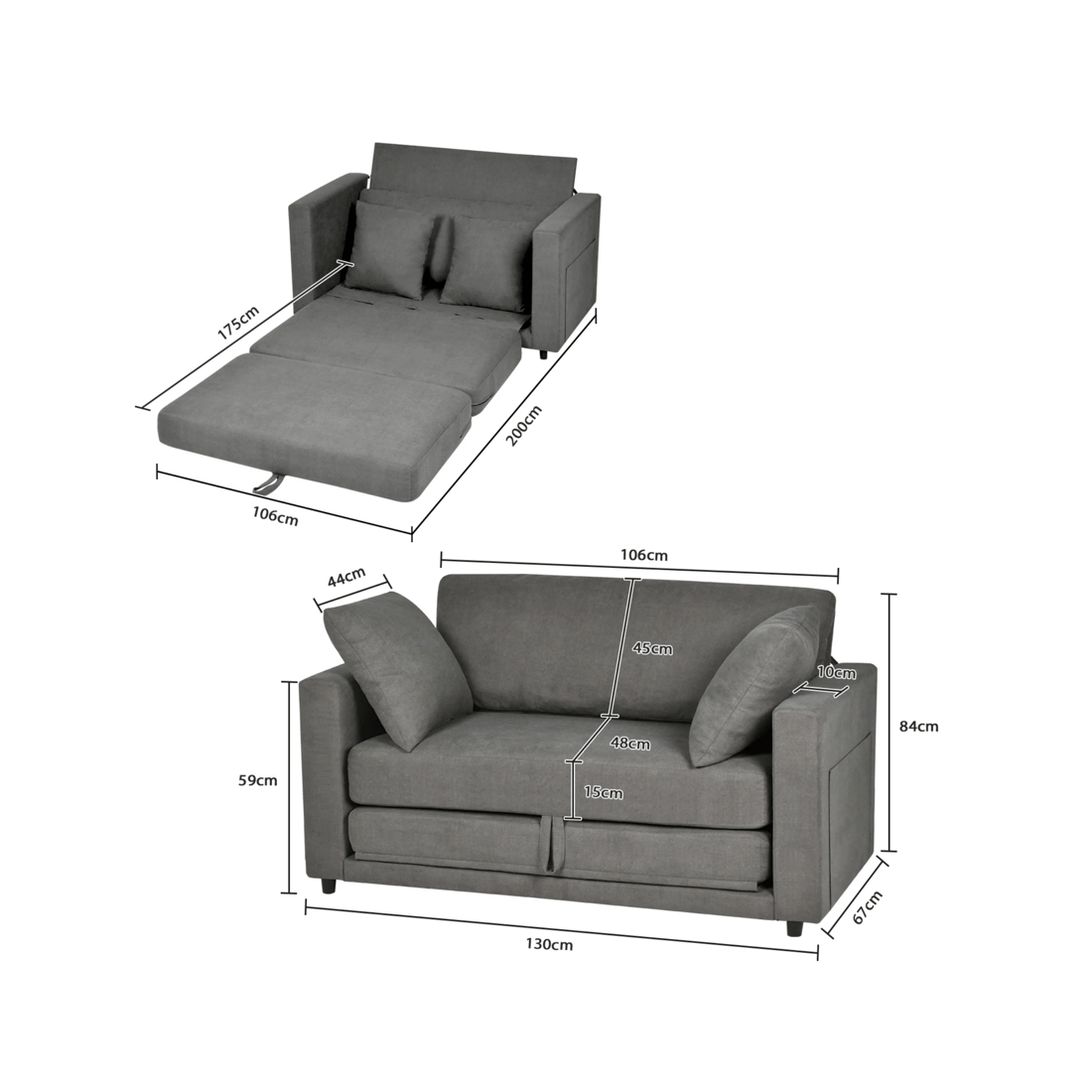 9 Advwin 130cm 2 in 1 Convertible Sofa Bed w/ Side Pocket & Pillows Folding Loveseat Sleeper Fold Out Linen Floor Couch, 9 of 9