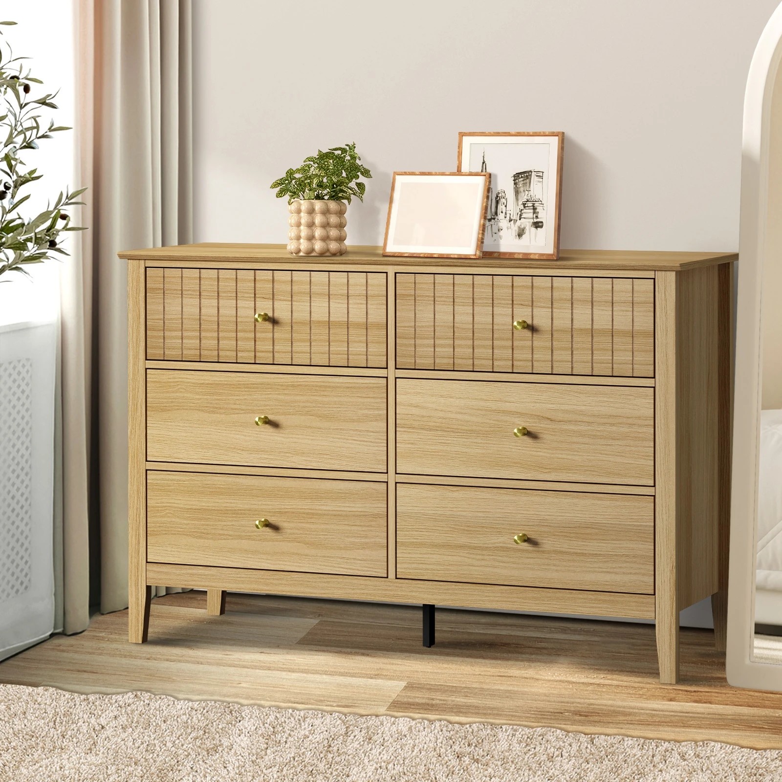 2 Oikiture 6 Chest Of Drawers Dresser Storage Cabinet Bedroom
 - Natural, 2 of 10