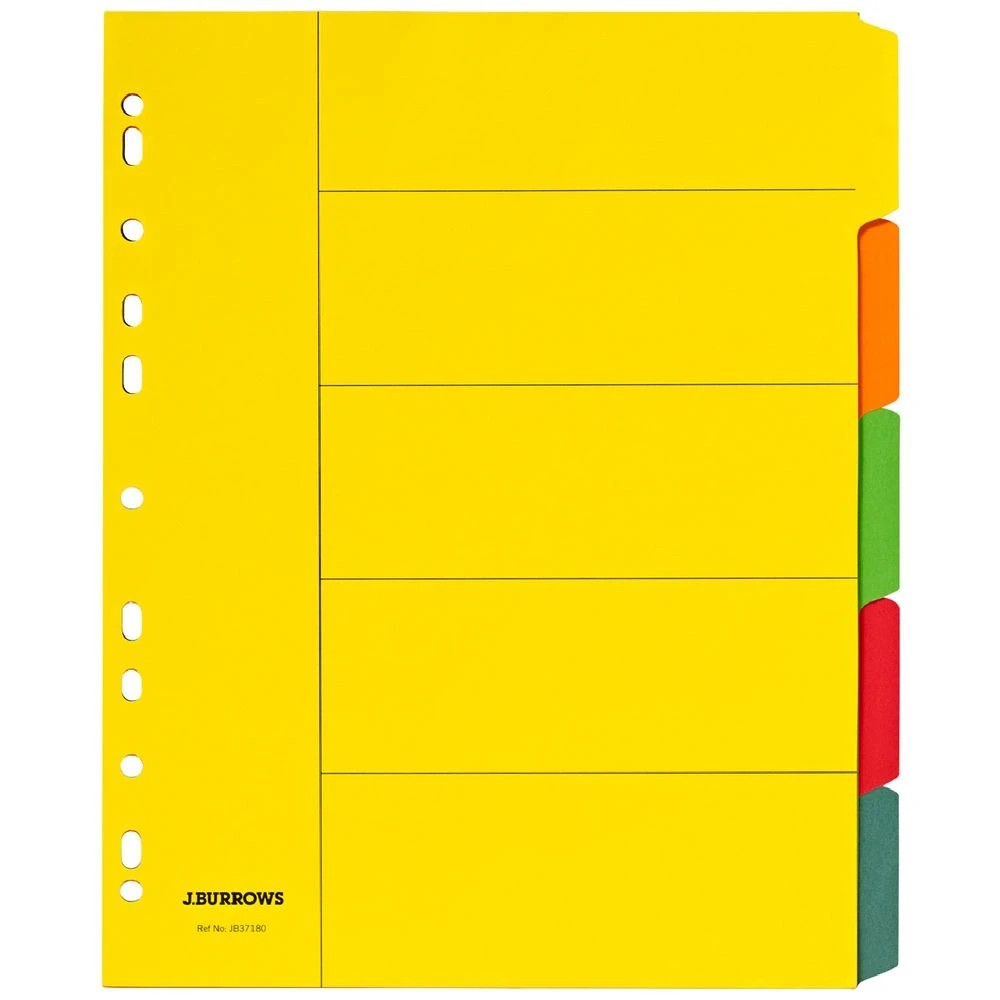 2 J.Burrows A4 5 Tab Dividers Extra Wide Bright Colours, 2 of 3