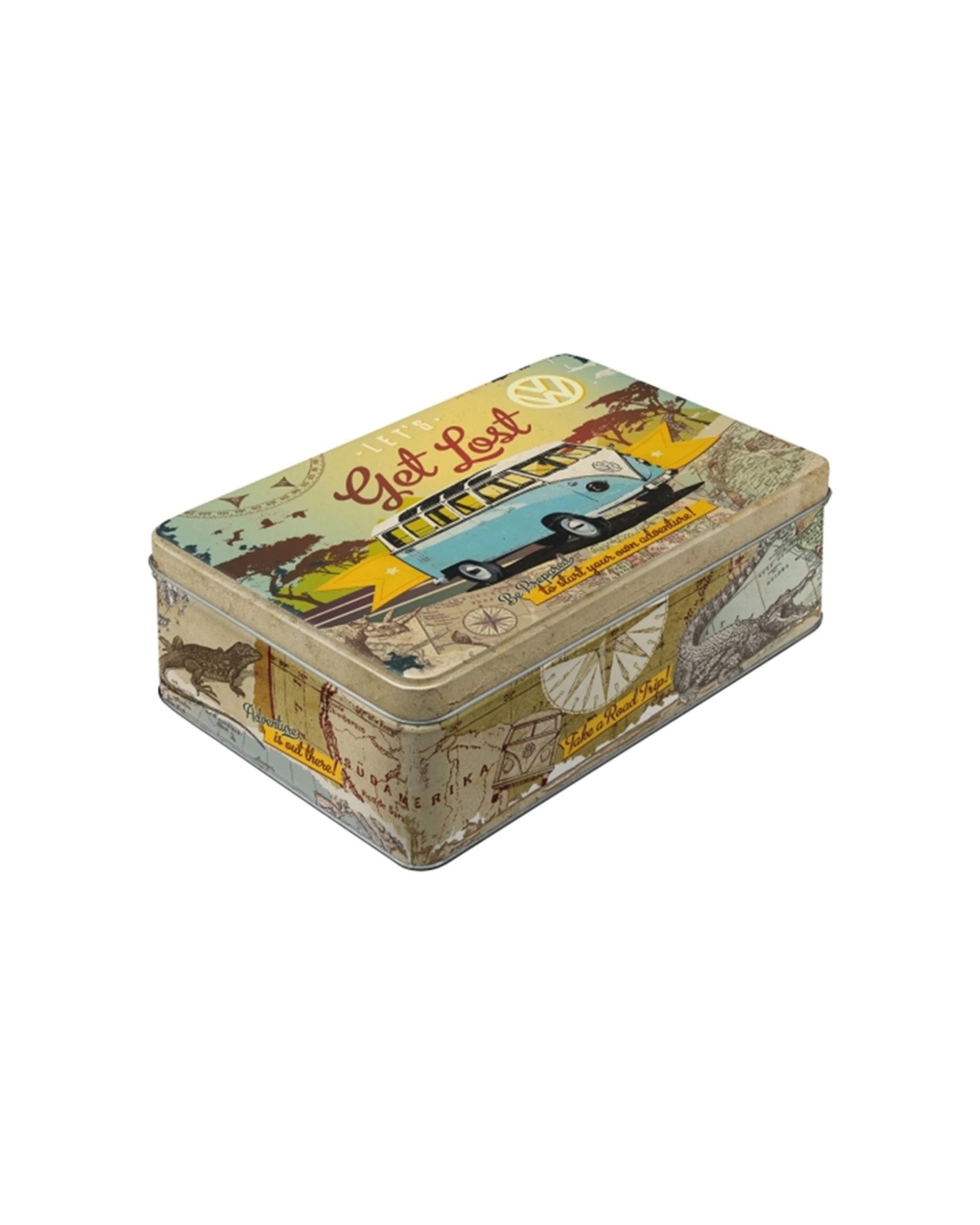 1 Nostalgic Art Flat Tin Storage Box Embossed Design 2.5L Capacity - VW Get Lost - Multi, 1 of 1