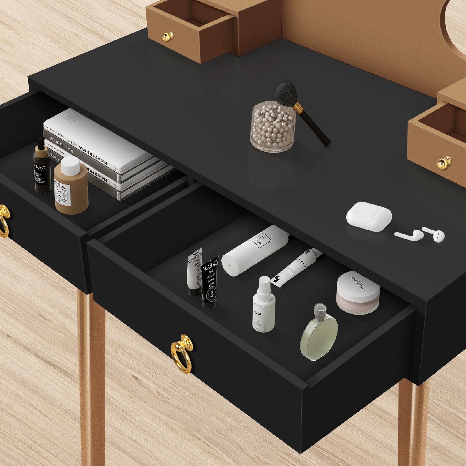 5 Alfordson Dressing Table Stool Set Makeup Mirror Vanity Desk LED Light - Black, 5 of 10