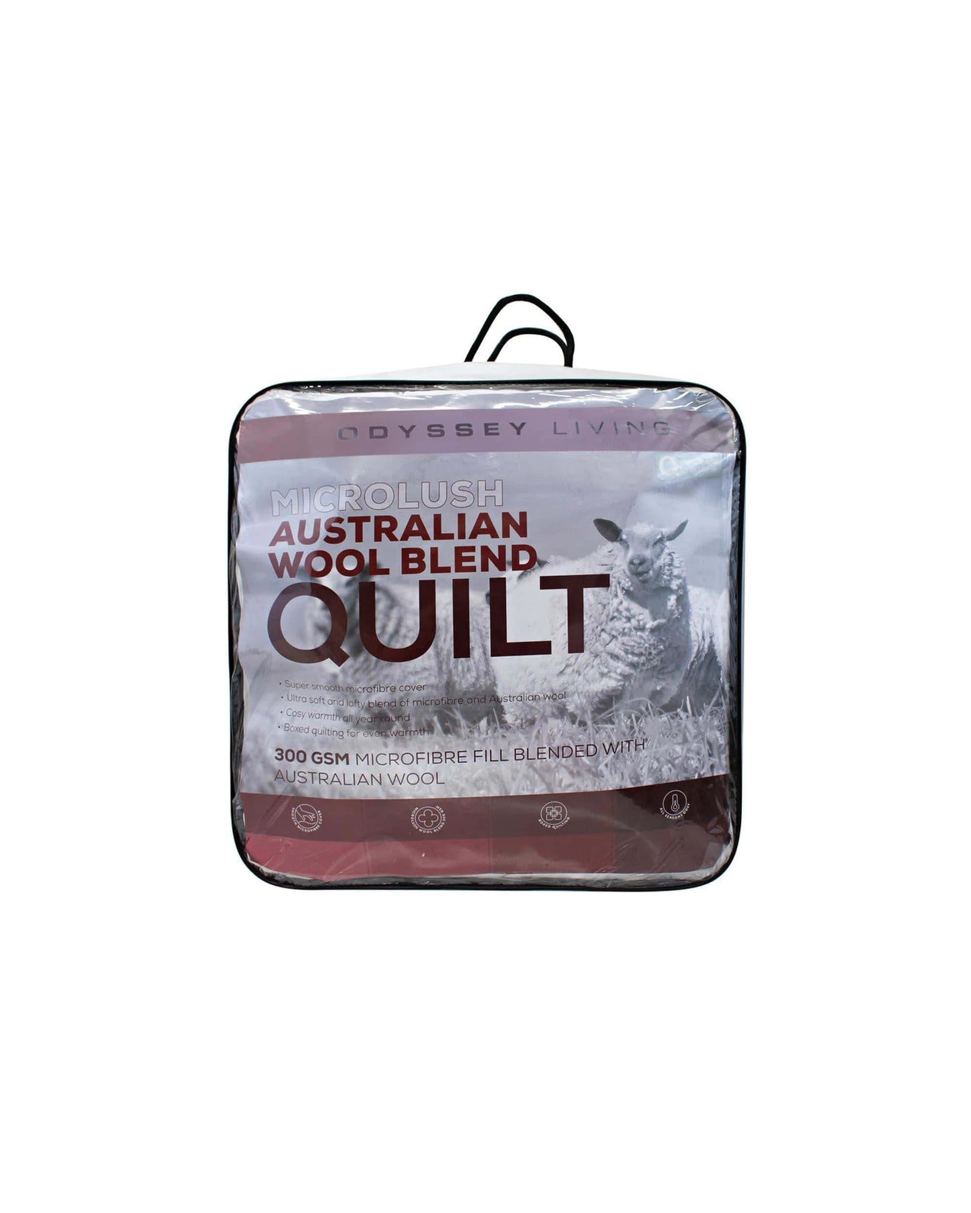 1 Odyysey Microlush Australian Wool Blend Quilt 300Gsm - Double Bed - White, 1 of 2