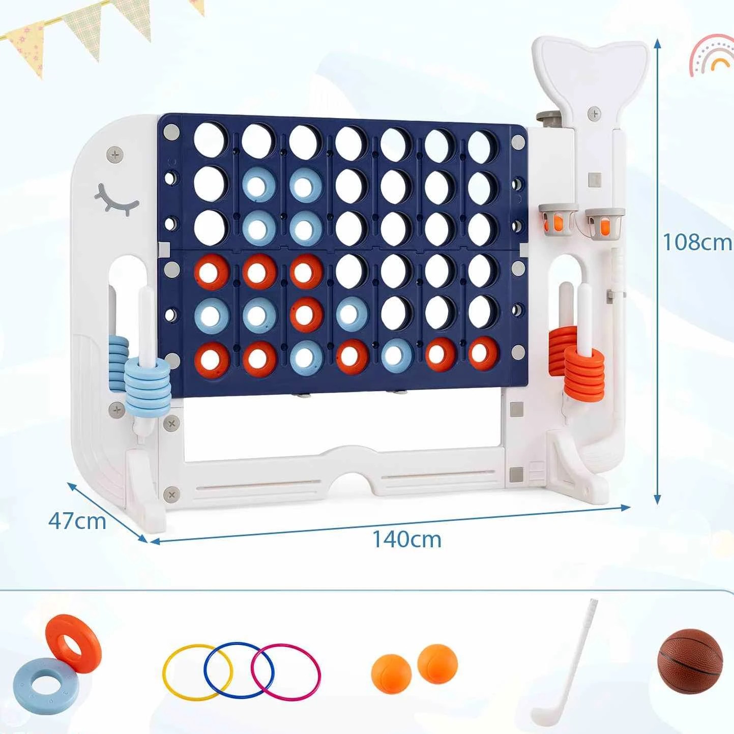 2 Costway Giant Connect 4 In A Row Jumbo 4-to-Score Game Set Ring Toss Basketball Hoop - Blue, 2 of 2