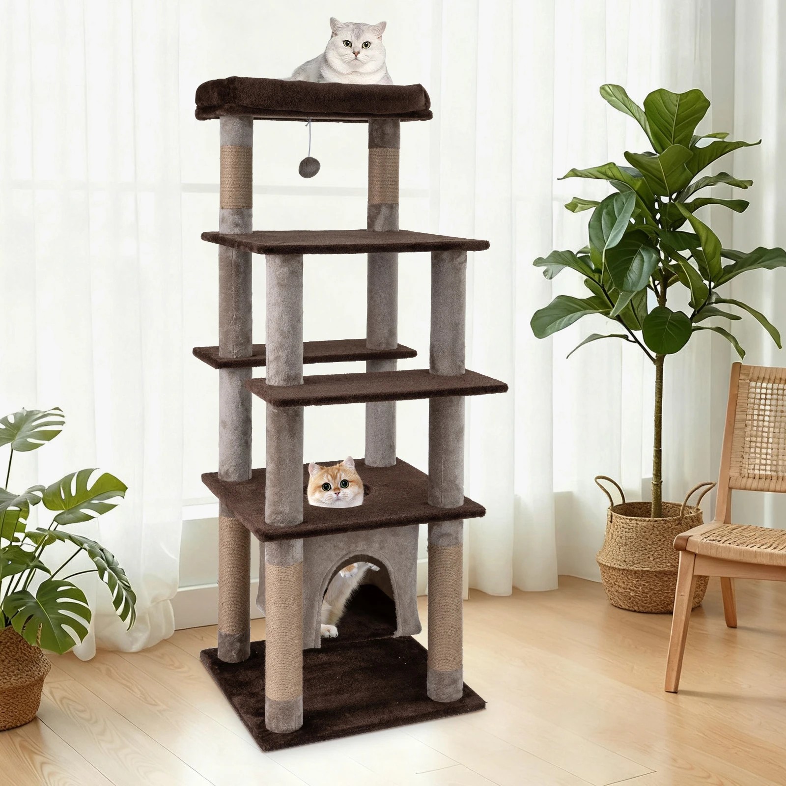 5 Costway 148cm Cat Tree w/Swaying Aerial Condo Indoor Cat Tower, 5 of 7