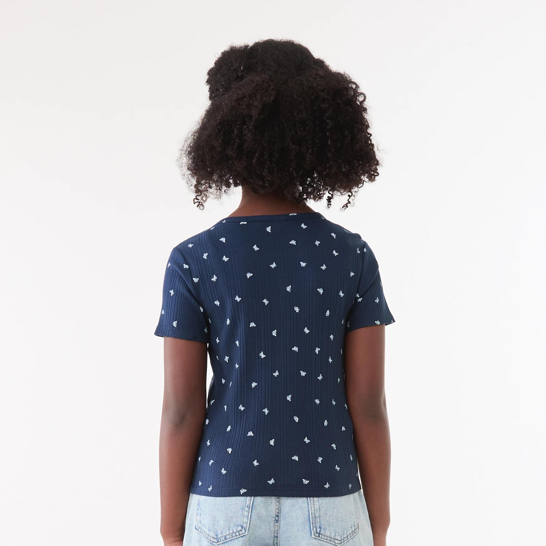 2 Rib Henley T-shirt DANCING BUTTERFLIES DEEP INDIGO, 2 of 6