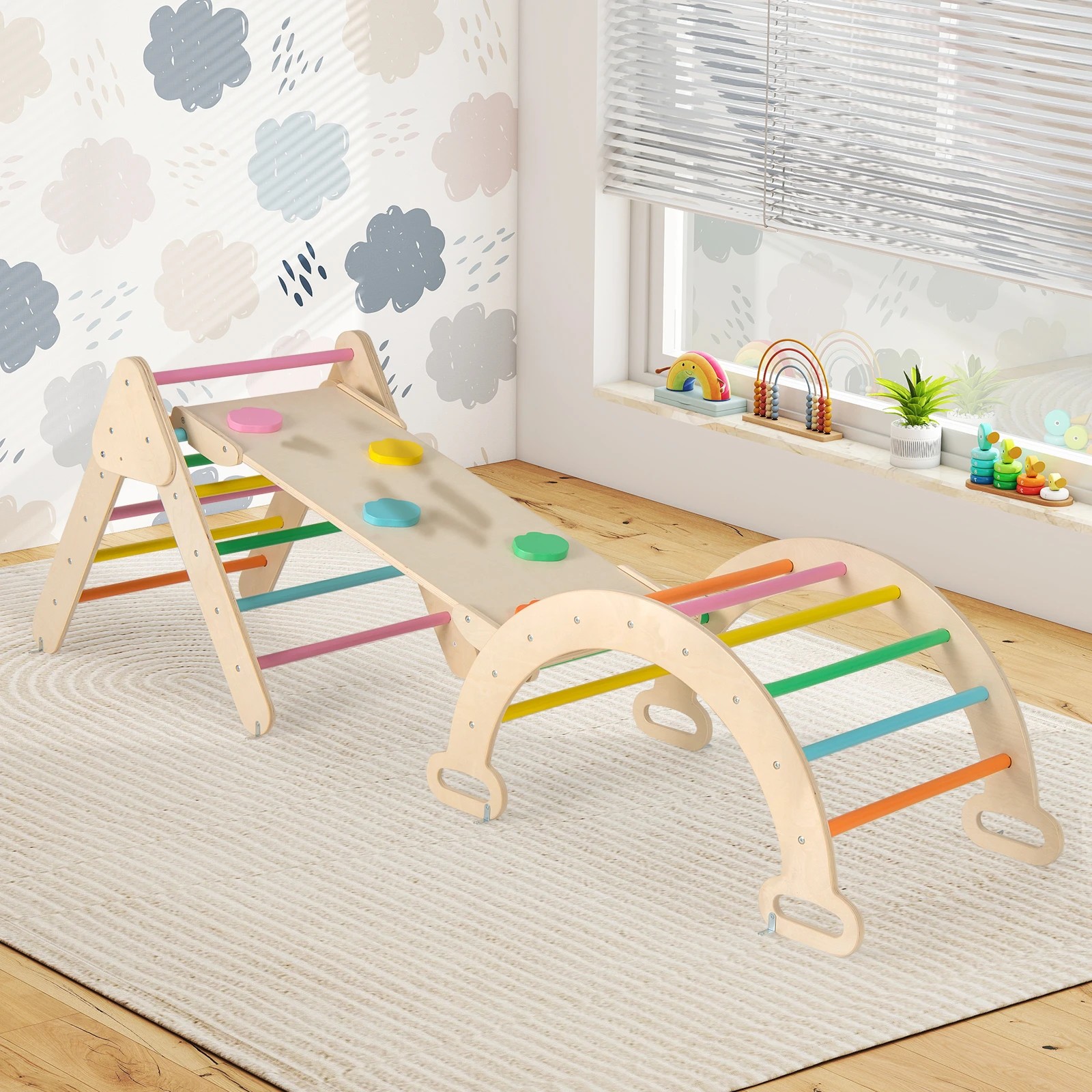 4 Costway Kids Climb Playset Wood Climbing Frame Rocking Arch Slide, 4 of 6