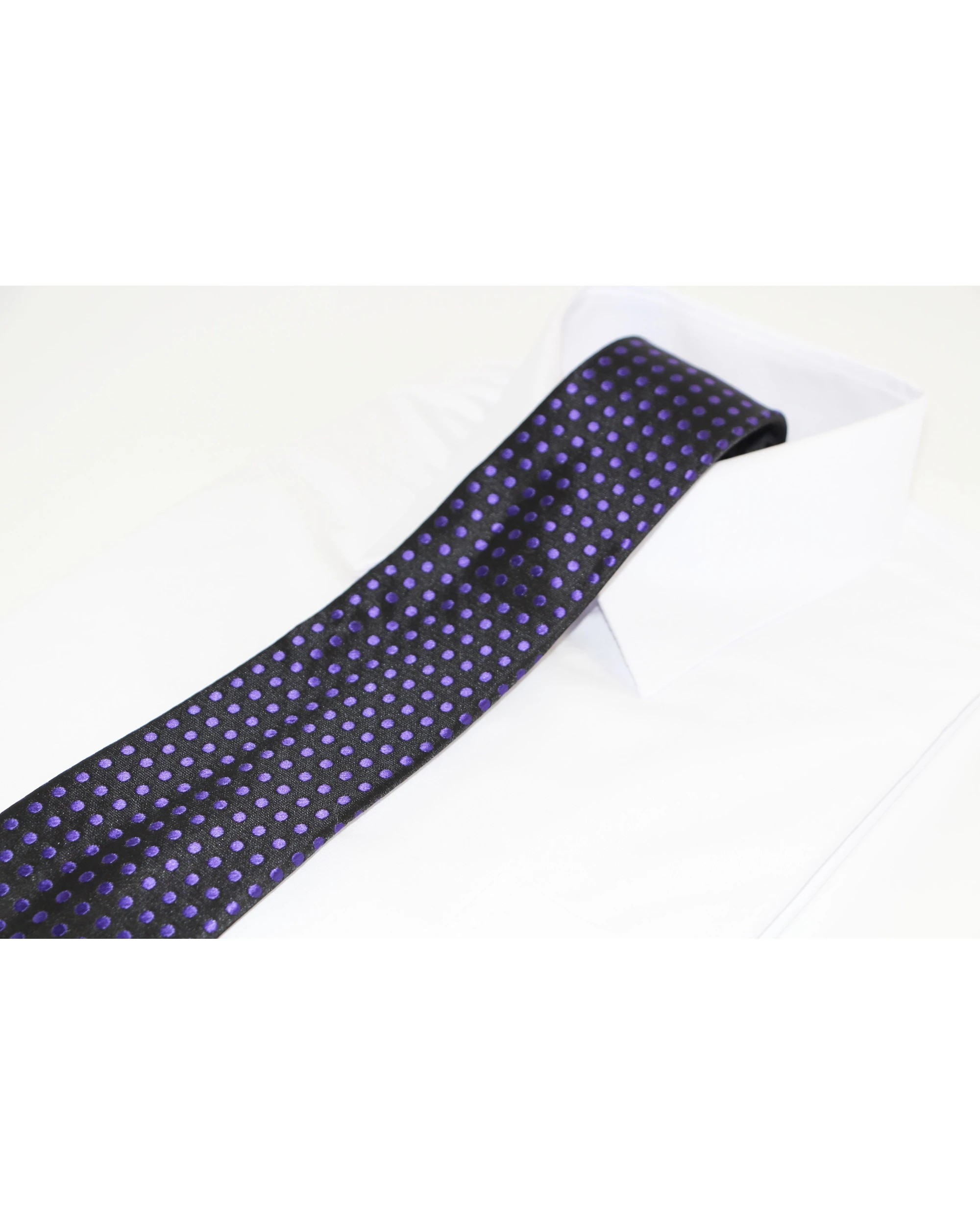 1 Zasel Mens Black & Purple Mini Polka Dot Patterned 8cm Neck Tie, 1 of 2