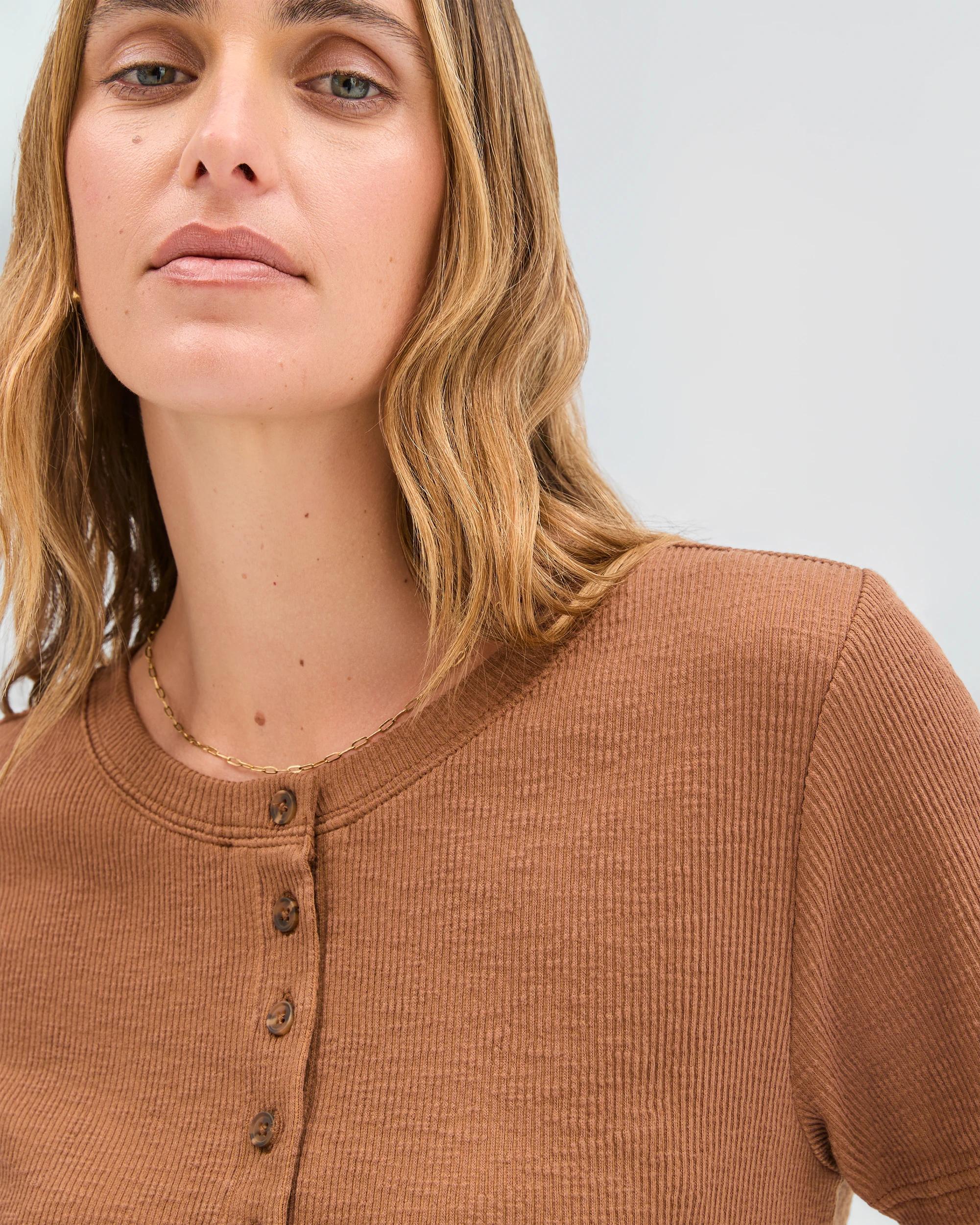4 Target Woman Australian Cotton Blend Textured Rib Henley T-Shirt PARTRIDGE, 4 of 5
