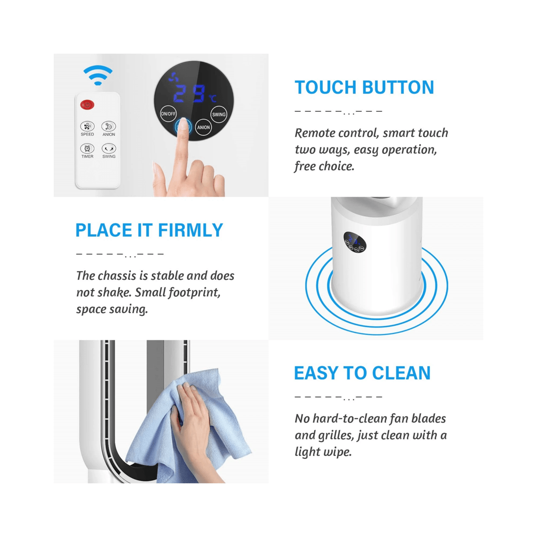 2 Advwin Bladeless Tower Fan Portable Electric Standing Floor Fan Air Circulator With Remote 24-Speeds Adjustable, White, 2 of 7