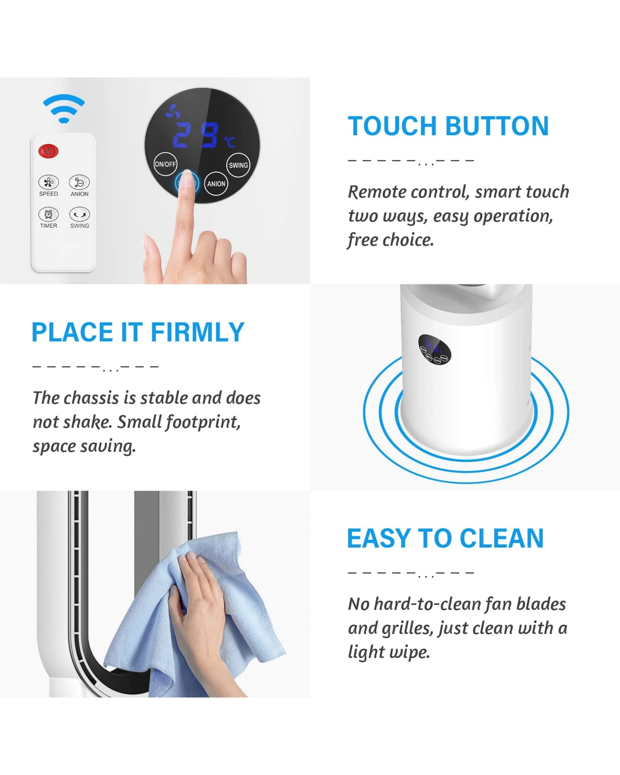 2 Advwin Bladeless Tower Fan Portable Electric Standing Floor Fan Air Circulator With Remote 24-Speeds Adjustable, White, 2 of 7