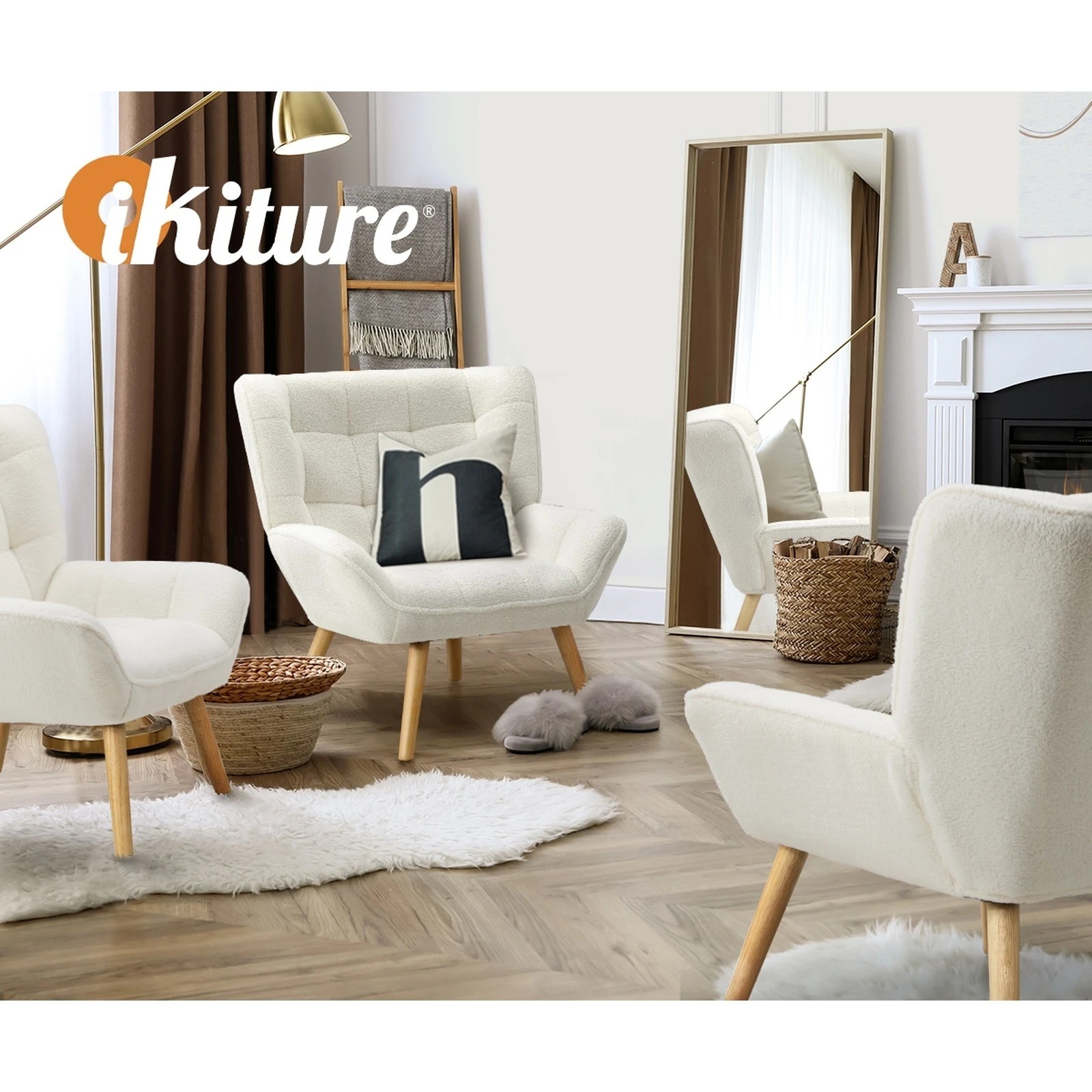 6 Oikiture 2x Armchair Accent Chairs Sofa Lounge Sherpa Upholstered Tub - White, 6 of 10
