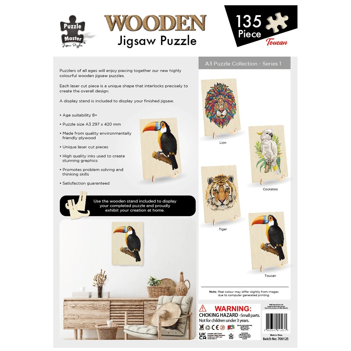 4 Puzzle Master 135 Piece Wooden Jigsaw Puzzle, Toucan (A3 Series), 4 of 4