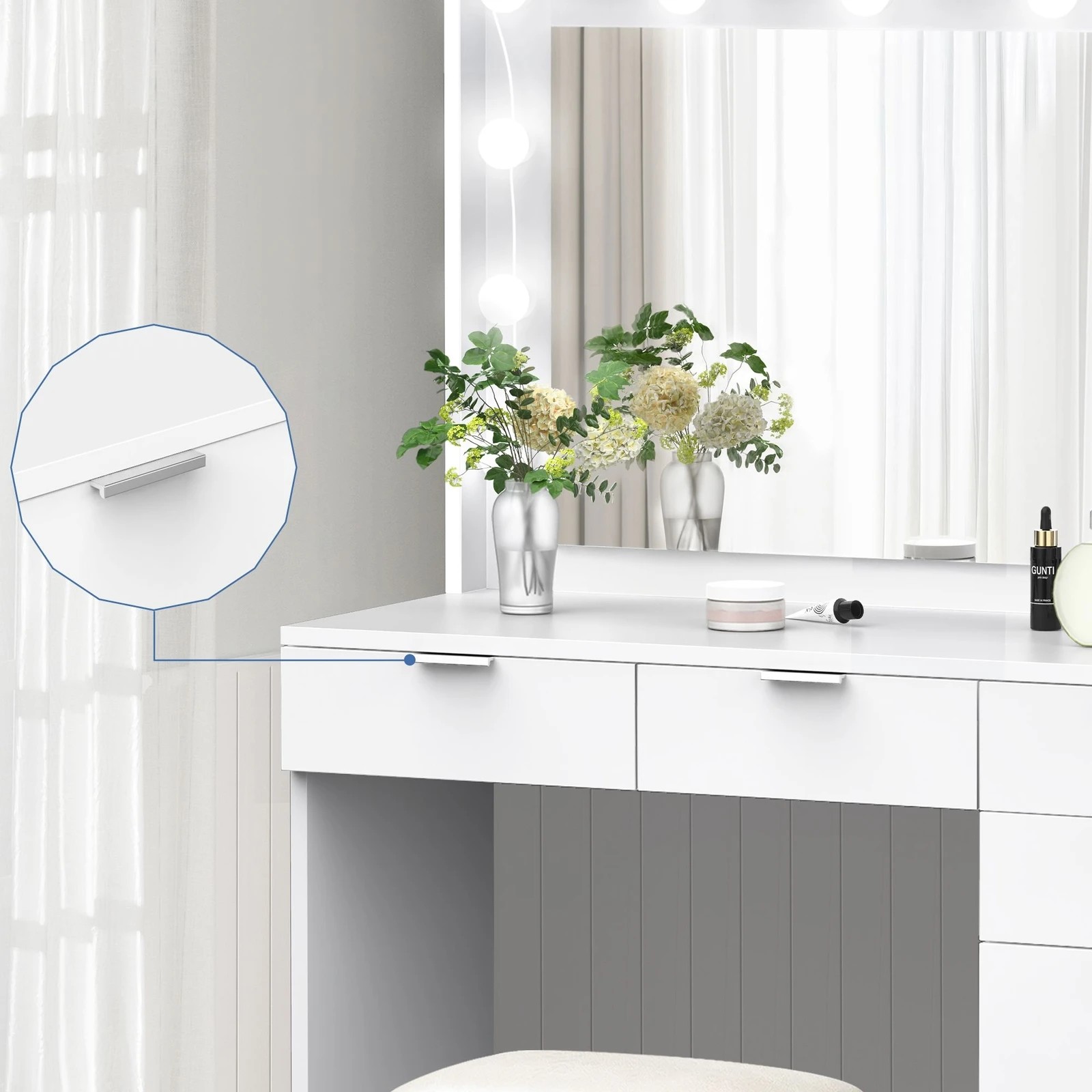 2 Alfordson Dressing Table Stool Set Makeup Mirror Desk 12 LED Bulbs - White, 2 of 10