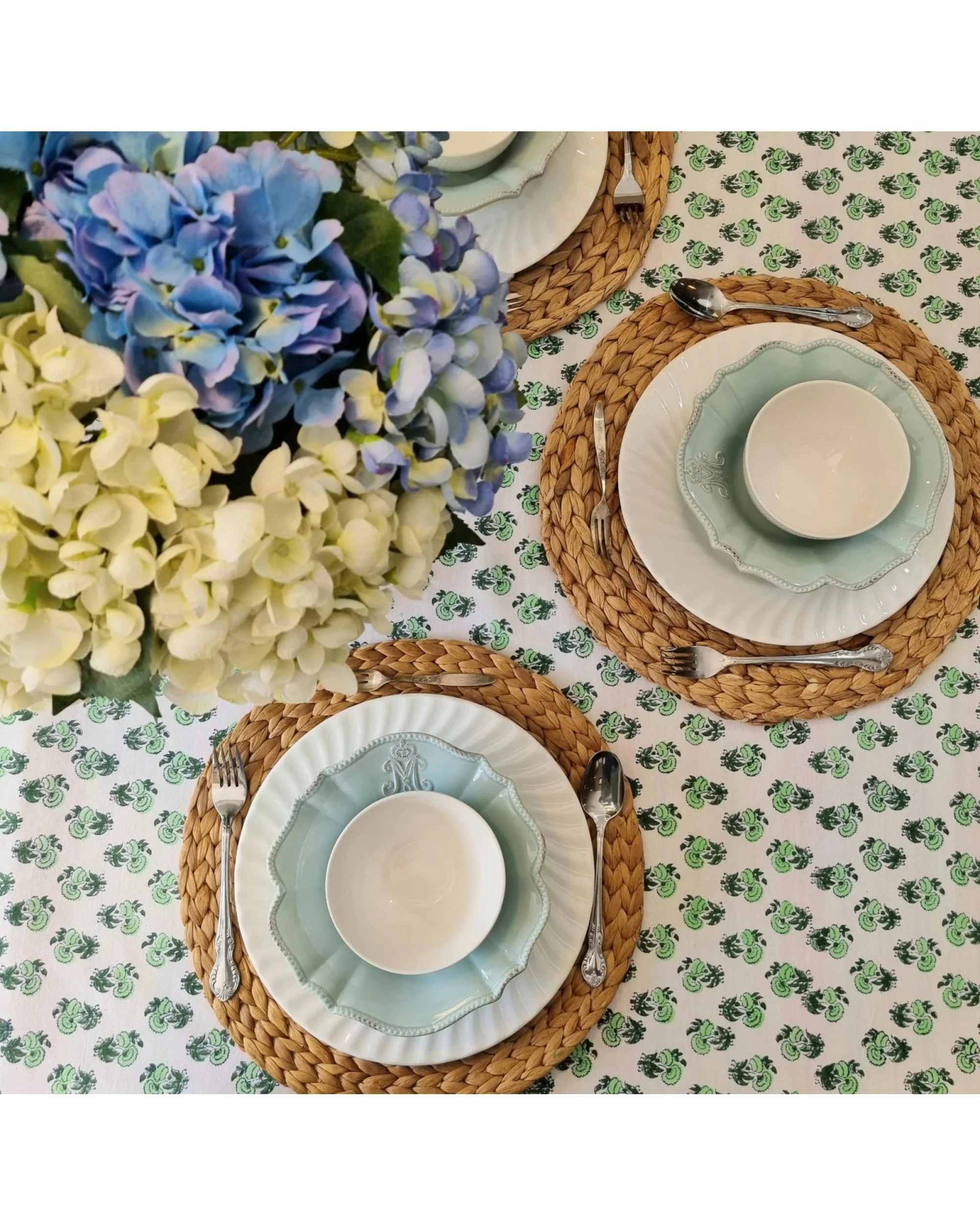 4 Kolka Rosemary Hand Block-Printed Cotton Tablecloth - Green, 4 of 5