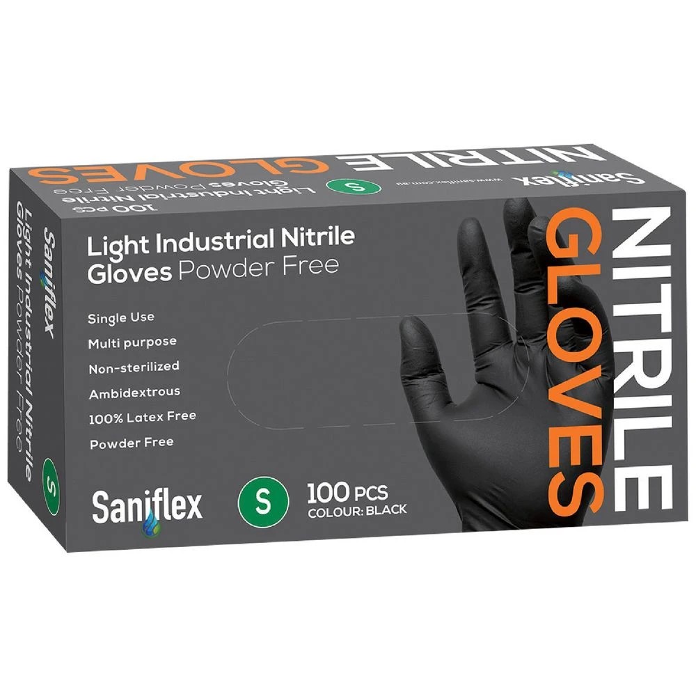 1 Saniflex Light Industrial Nitrile Gloves Small 100 Pack Black, 1 of 1