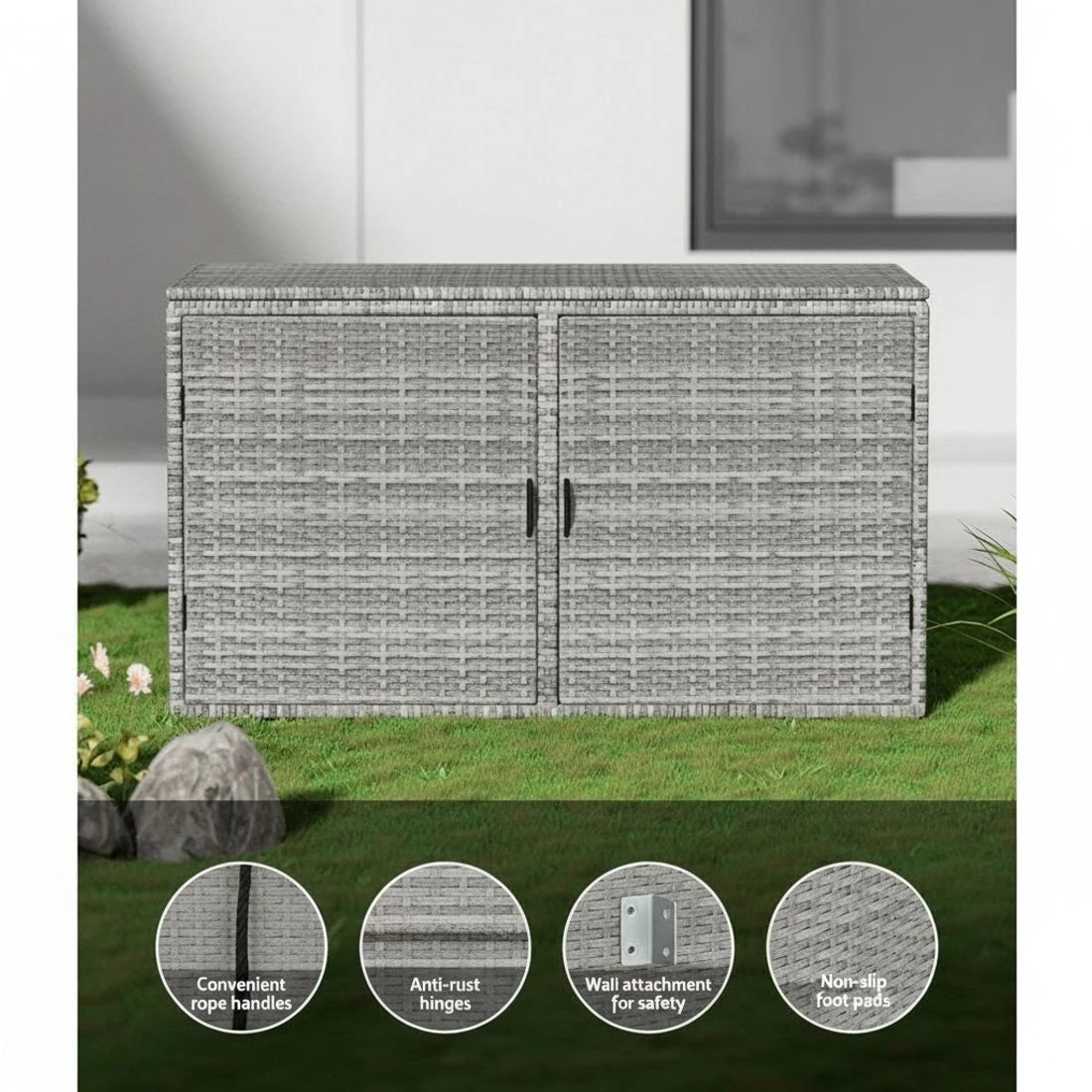 7 Gardeon Outdoor Storage Cabinet Box Deck Wicker Shelf Chest Garden Shed Tools - Grey, 7 of 7