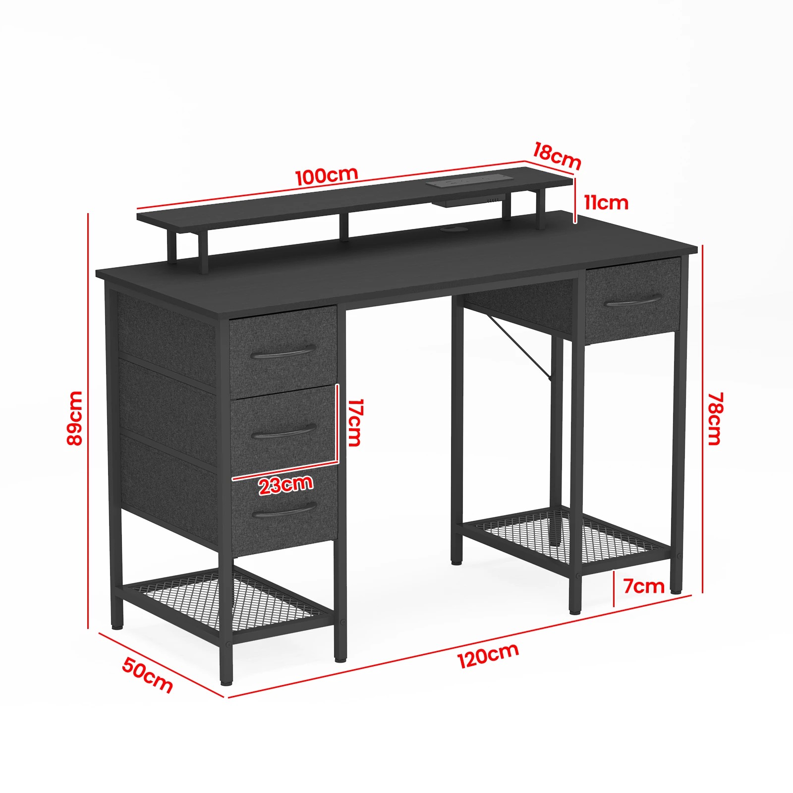 10 Advwin 120cm Computer Desk With Led Lights Power Outlets Gaming Desk Black, 10 of 10
