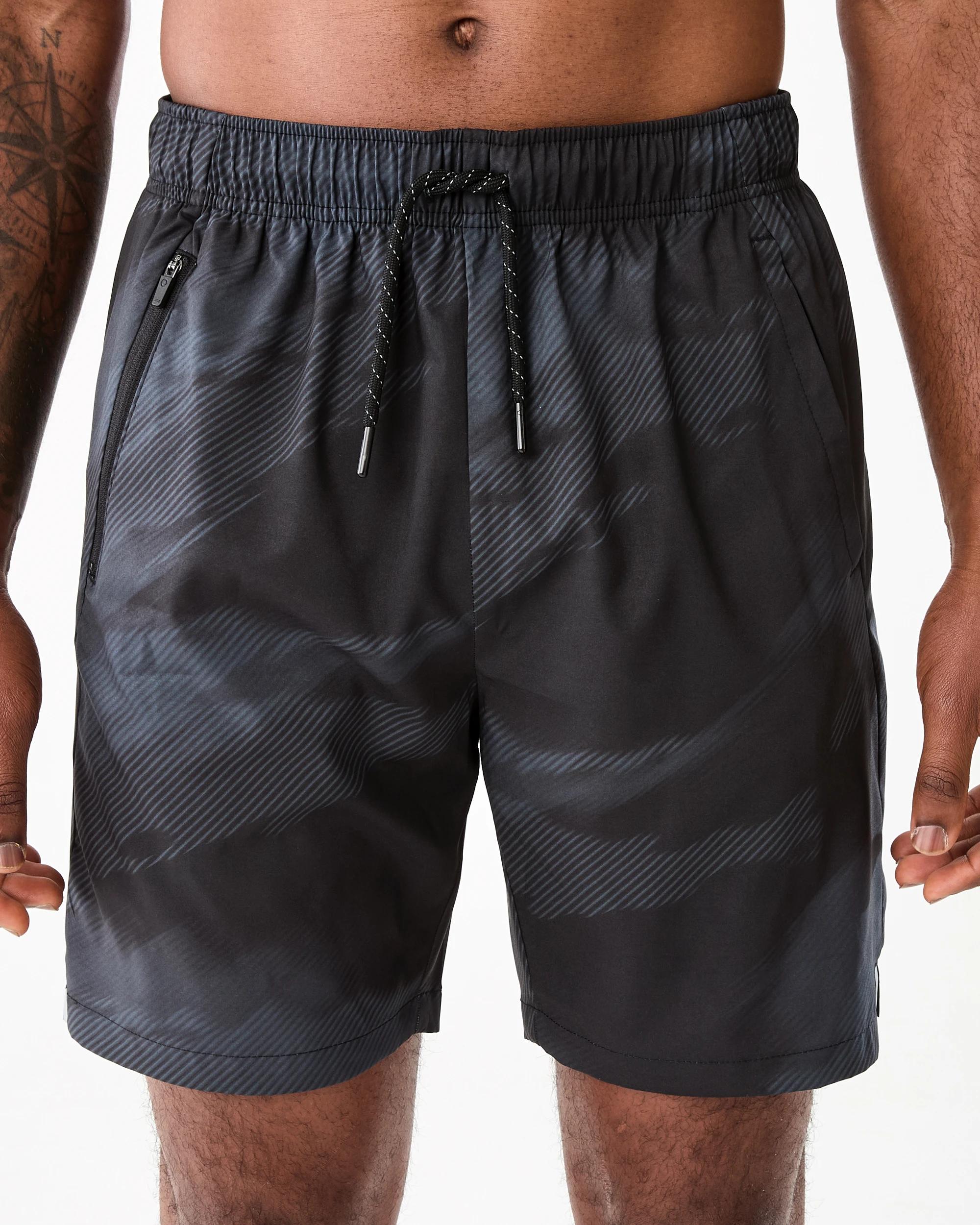 1 Active Mens Movement Print Shorts Blaze Blk, 1 of 7