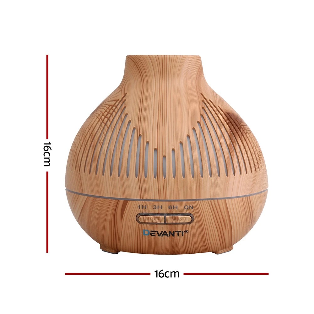 2 Devanti Ultrasonic Aroma Diffuser Aromatherapy 400ml LED Lights Iron Humidifier  Light wood grain - Natural, 2 of 9