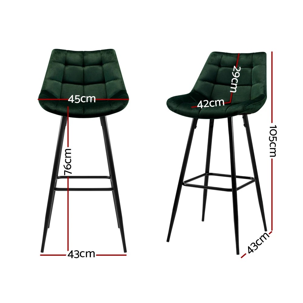 2 Artiss 2x Bar Stools Velvet Chairs - Green, 2 of 5