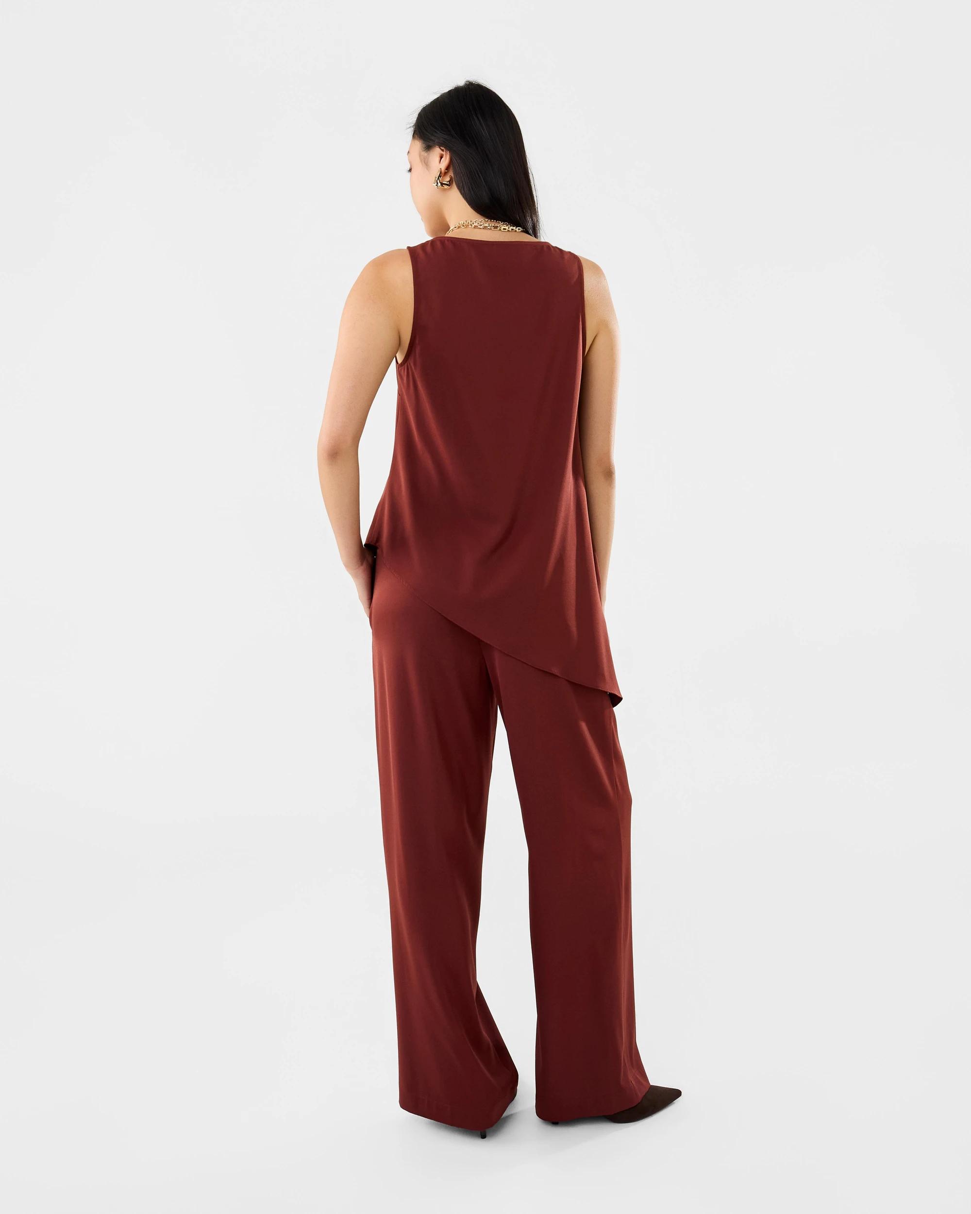 4 Sleeveless Asymmetrical Satin Scoop Tank Burnt Rust, 4 of 8